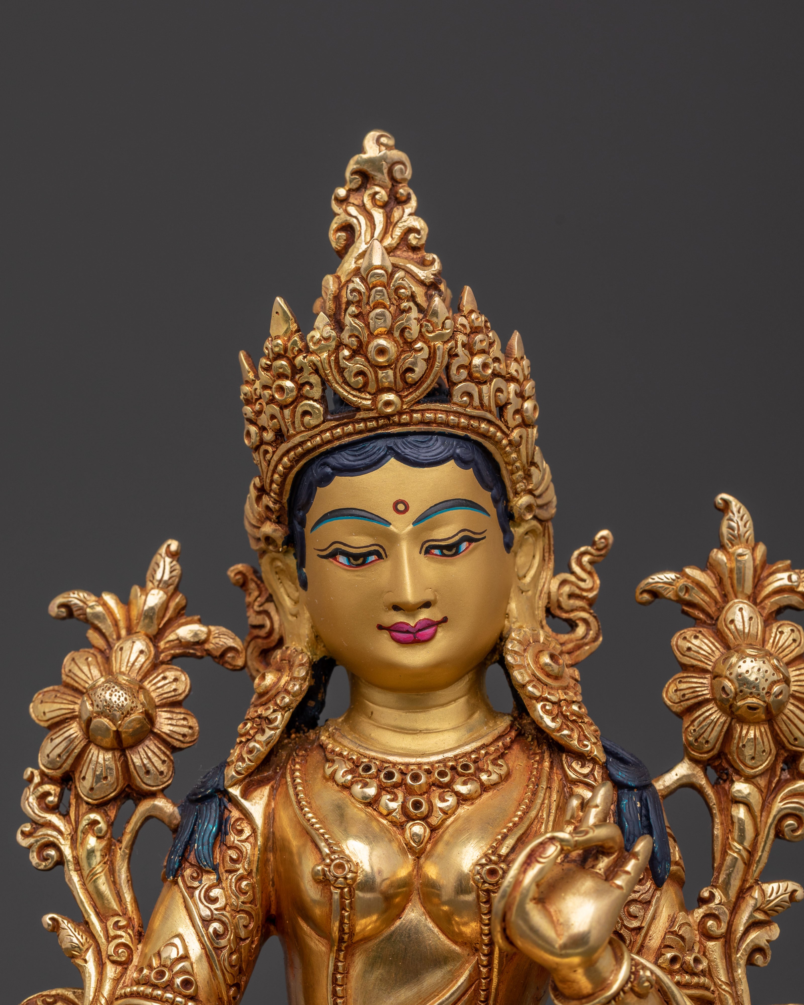 Handcrafted Green Tara Golden Statue of Protection