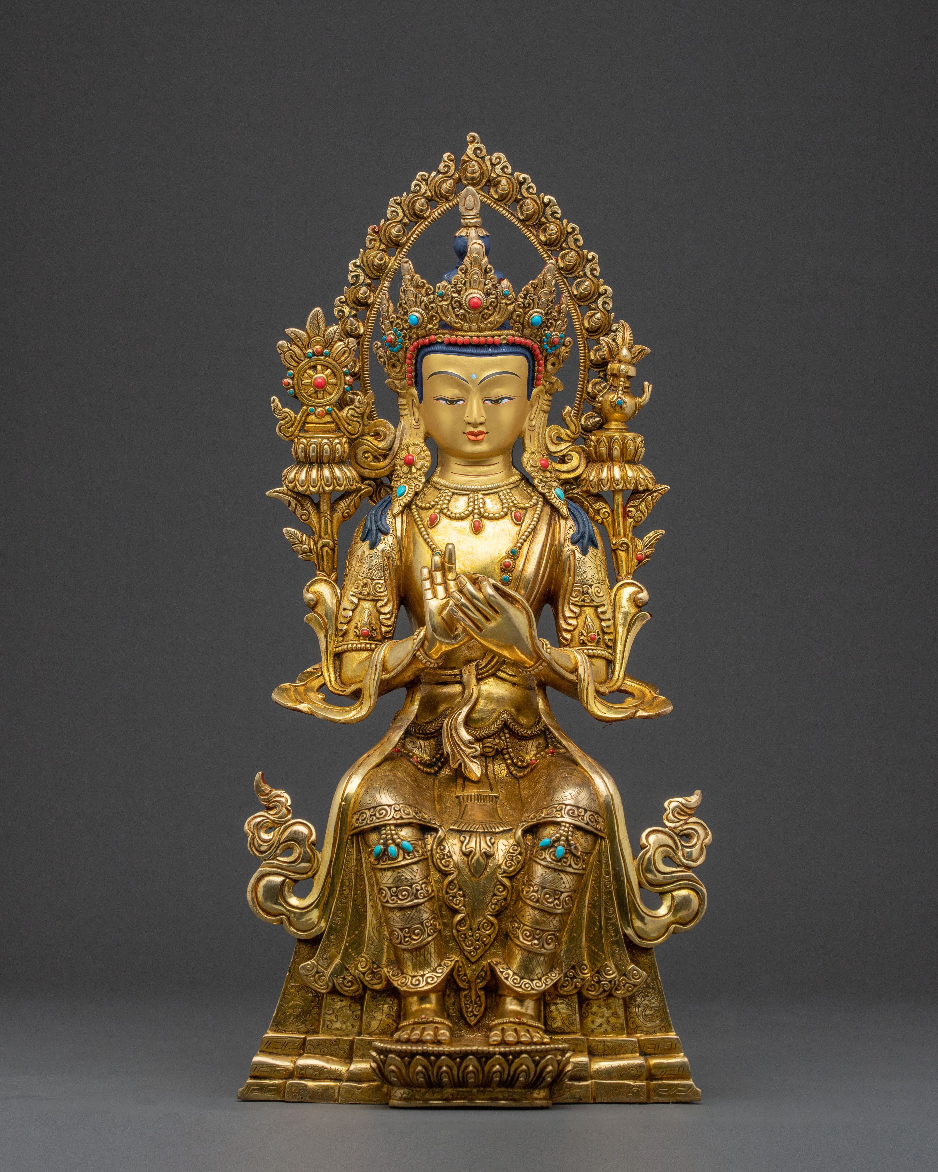 Maitreya Buddha Handcrafted Sacred Statue with 24K Gold Gilding