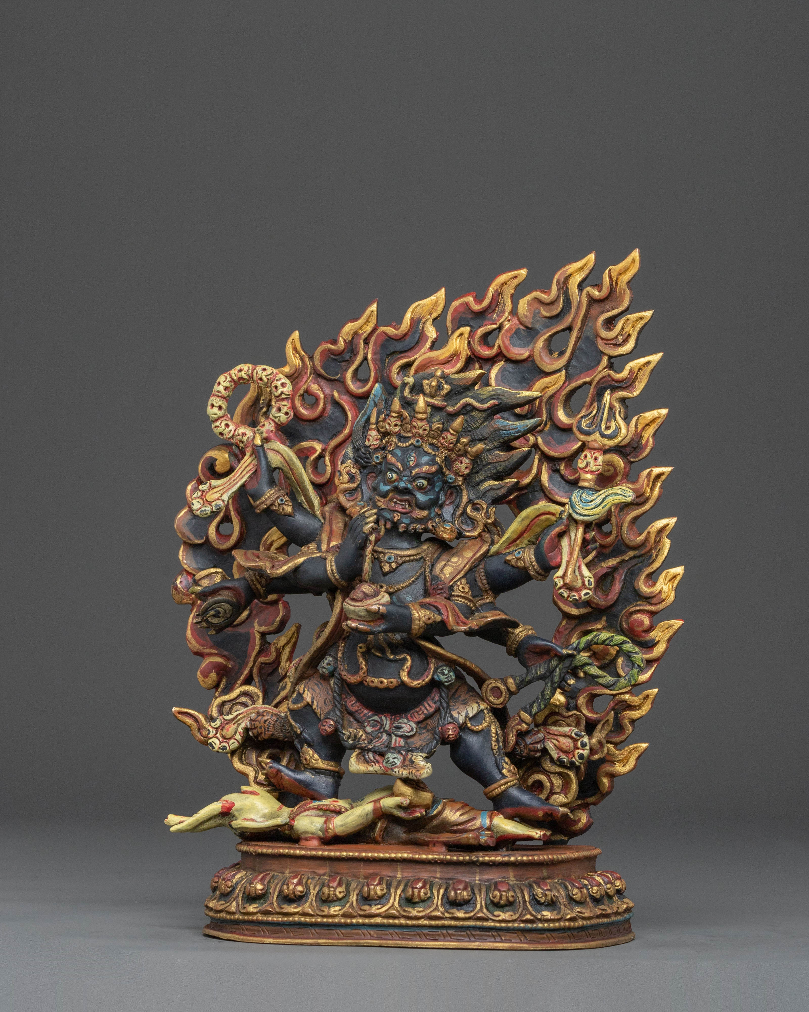 Handmade Six-Armed Mahakala Sacred Figurine | Wrathful Protector of Wisdom