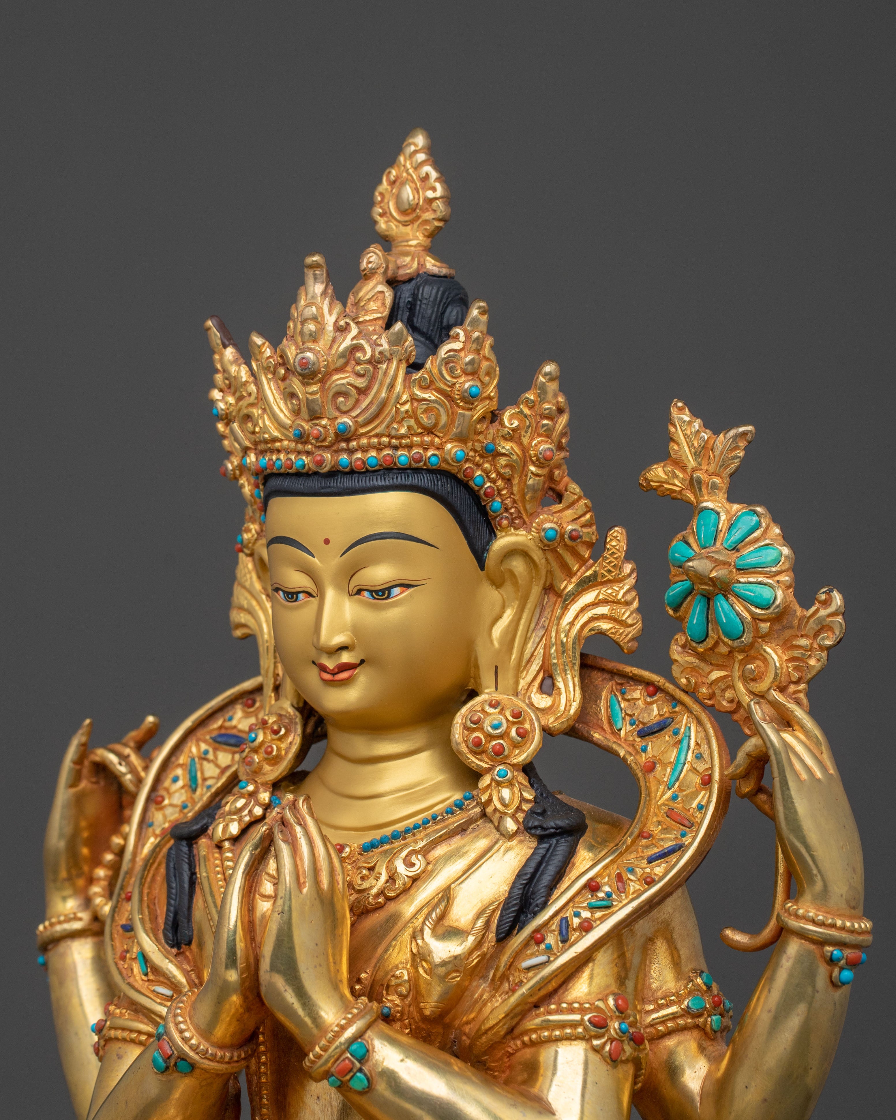 Handmade Four Armed Chenrezig Sculpture | Home Decor