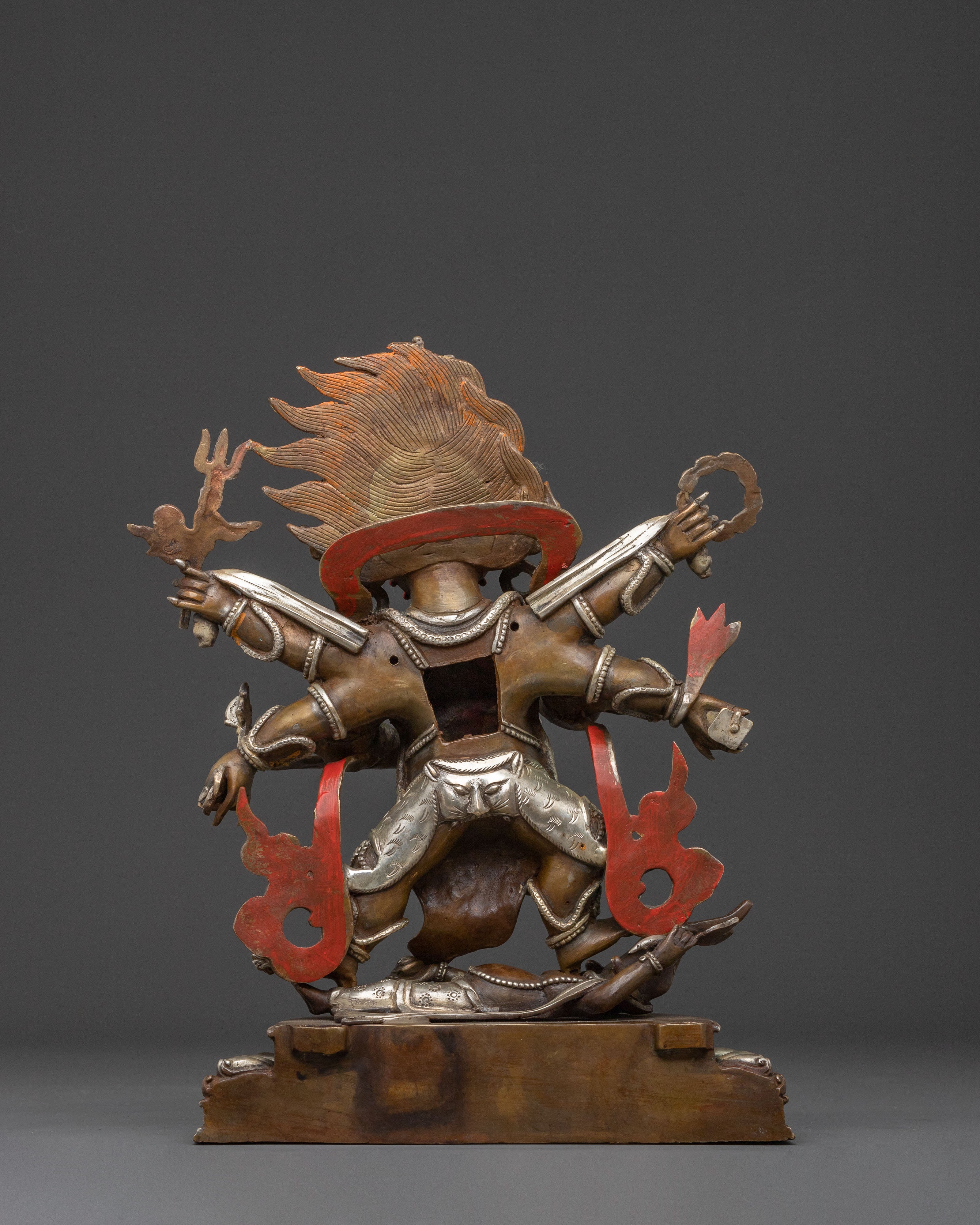 Six Armed Mahakala Statue | Oxidized Copper Protector