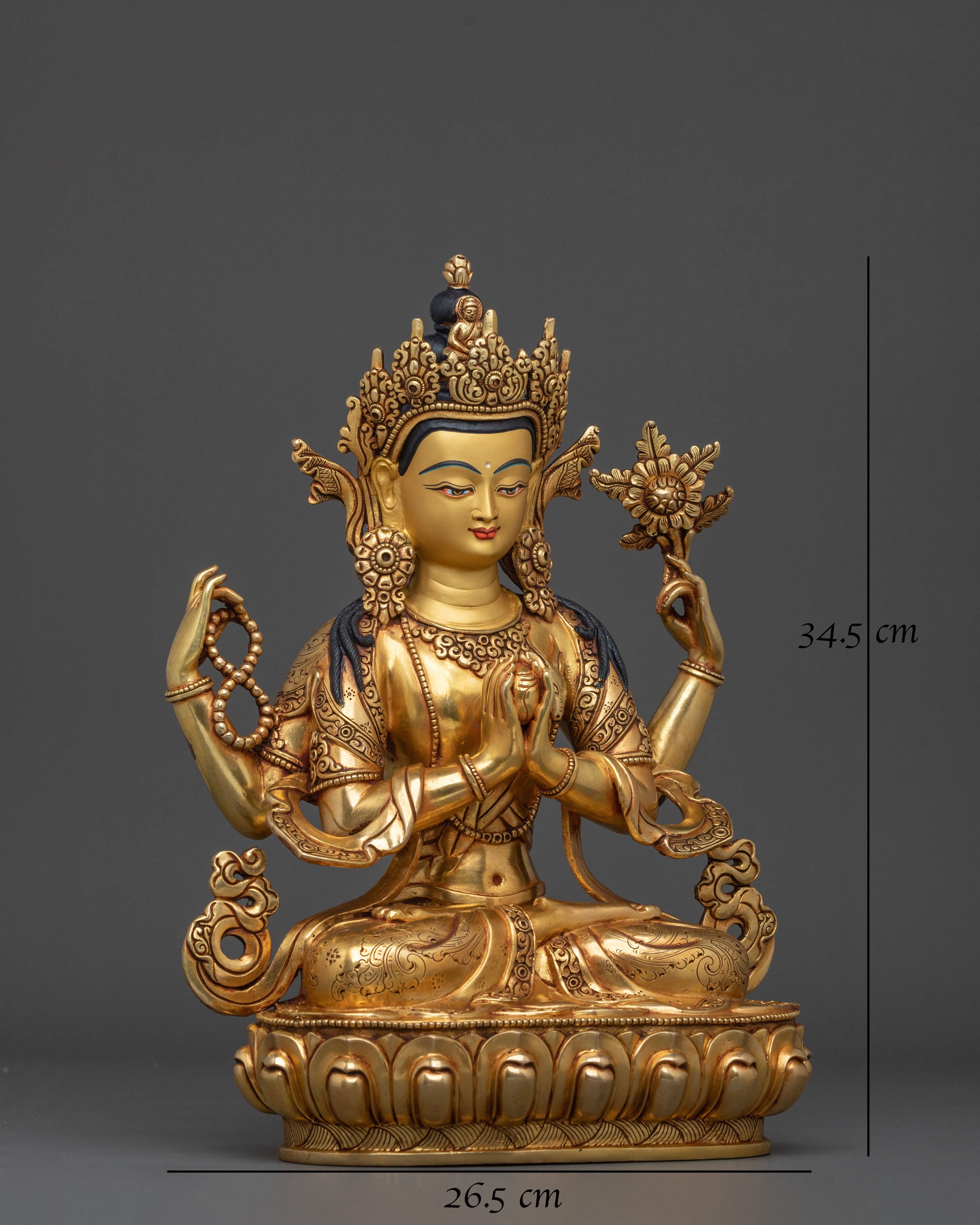 Chenrezig Sculpture | 24K Gold Gilded Compassionate Figurine