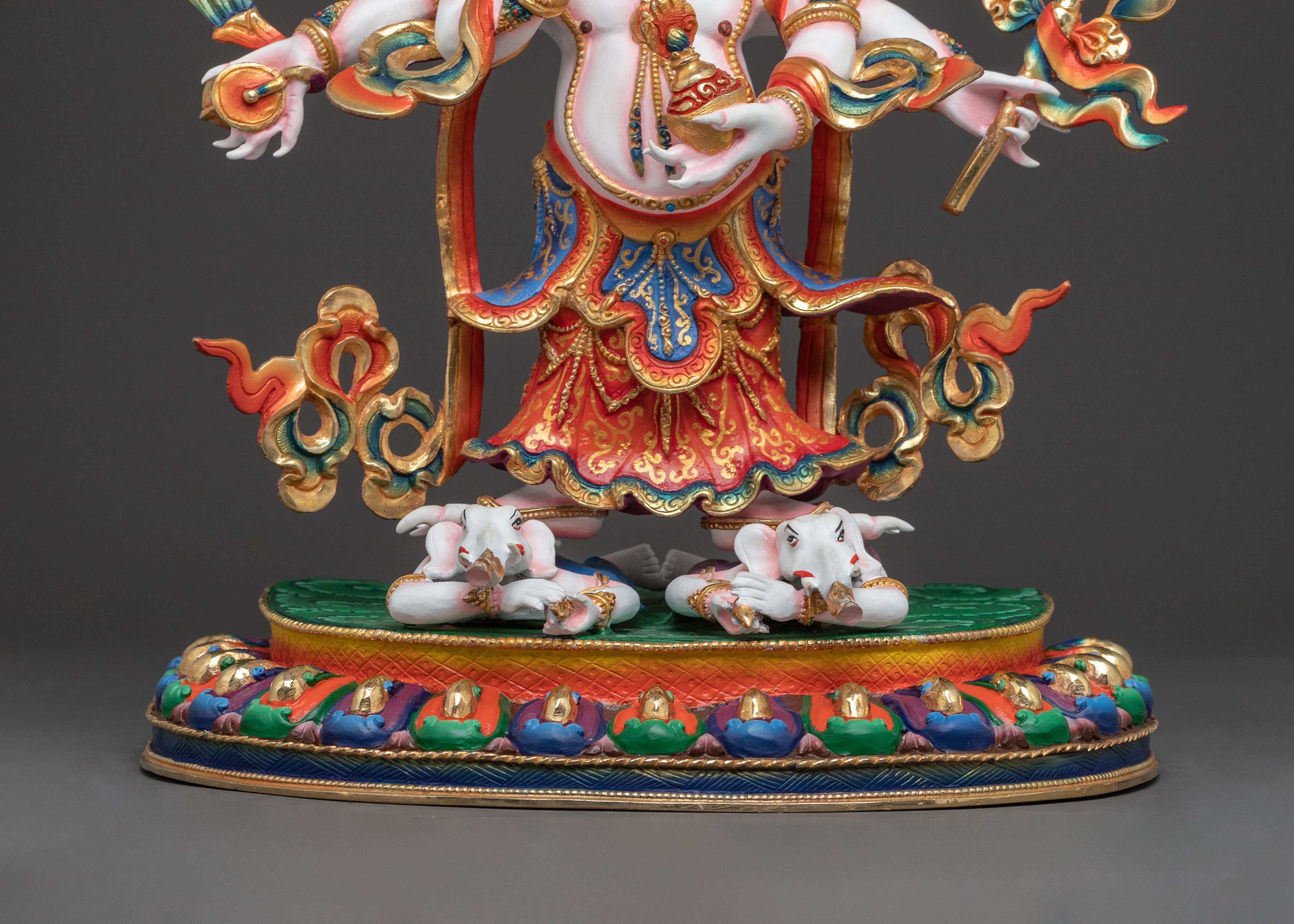 Handcrafted Copper White Mahakala Statue - Exquisite 24K Gilded Artistry