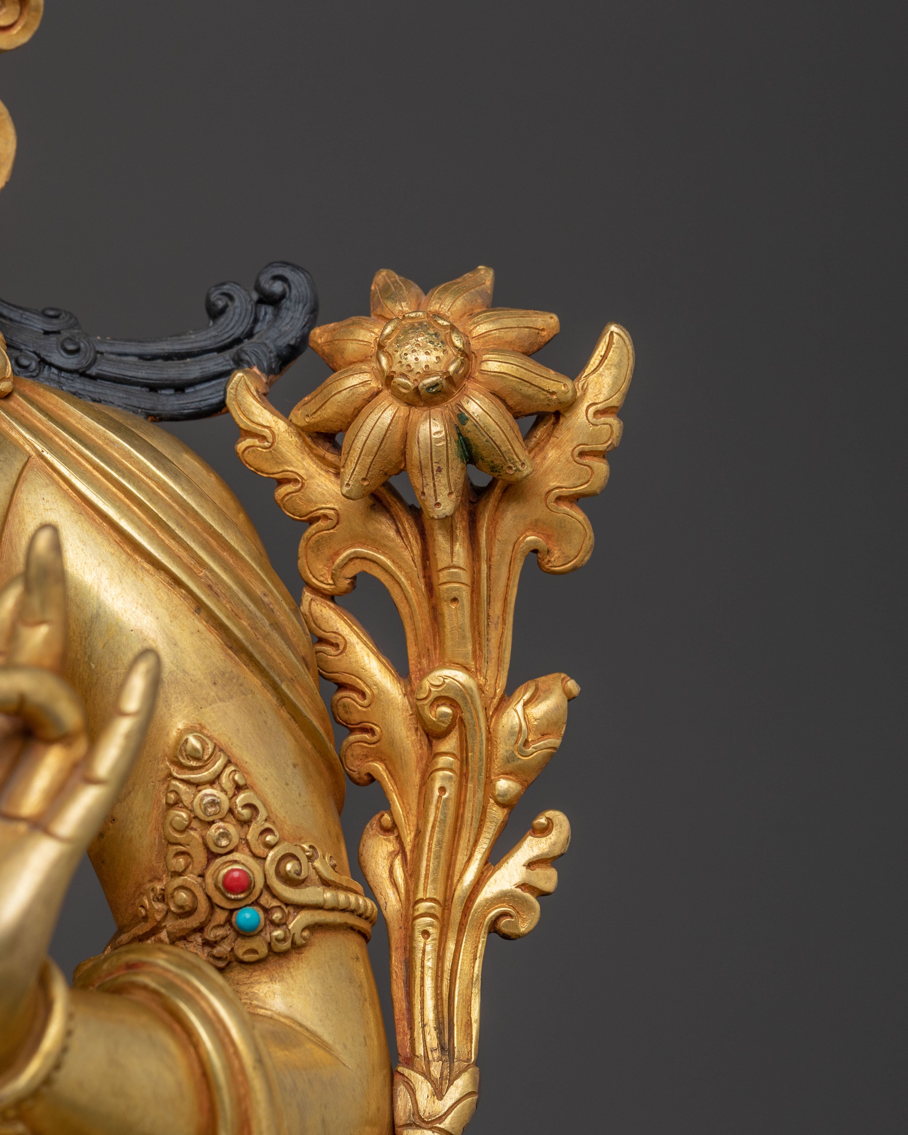 Divine Green Tara Golden Statue | 24k Gold Gilded Copper Figure