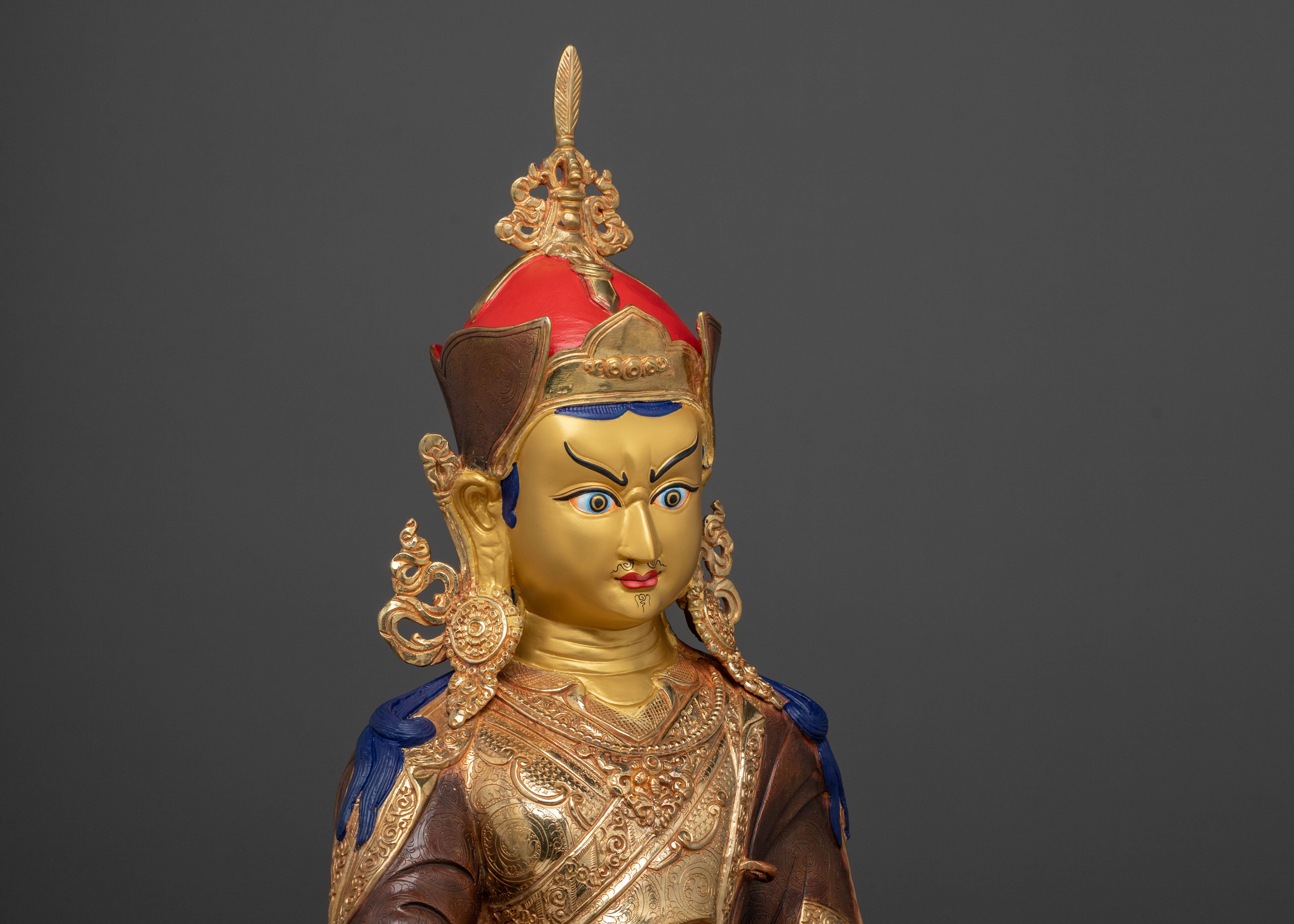 Guru Rinpoche Buddhist Altar Decor Statue in Pure 24K Gold