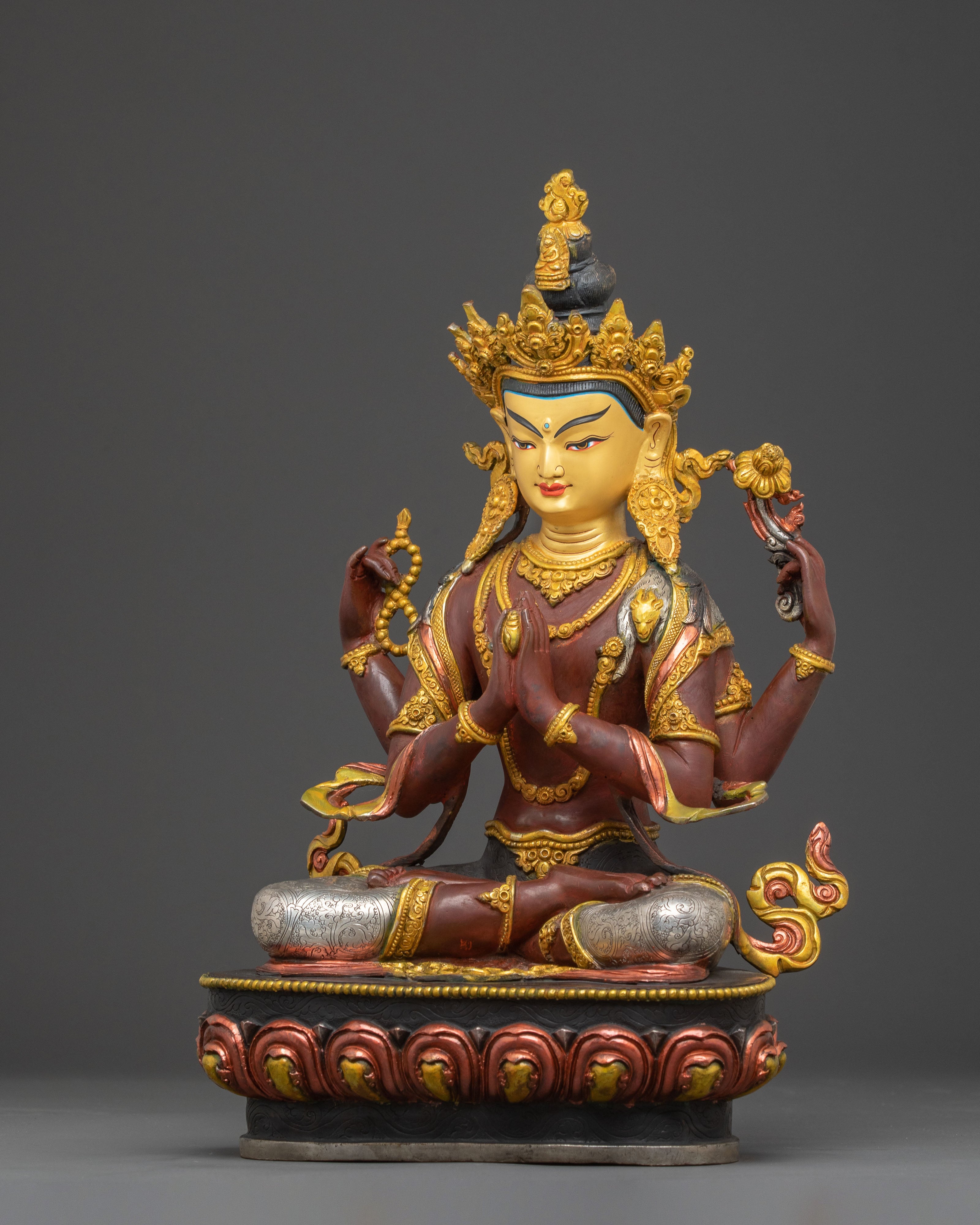 Chenrezig Traditional Statue: 24K Gold Gilded Artistry