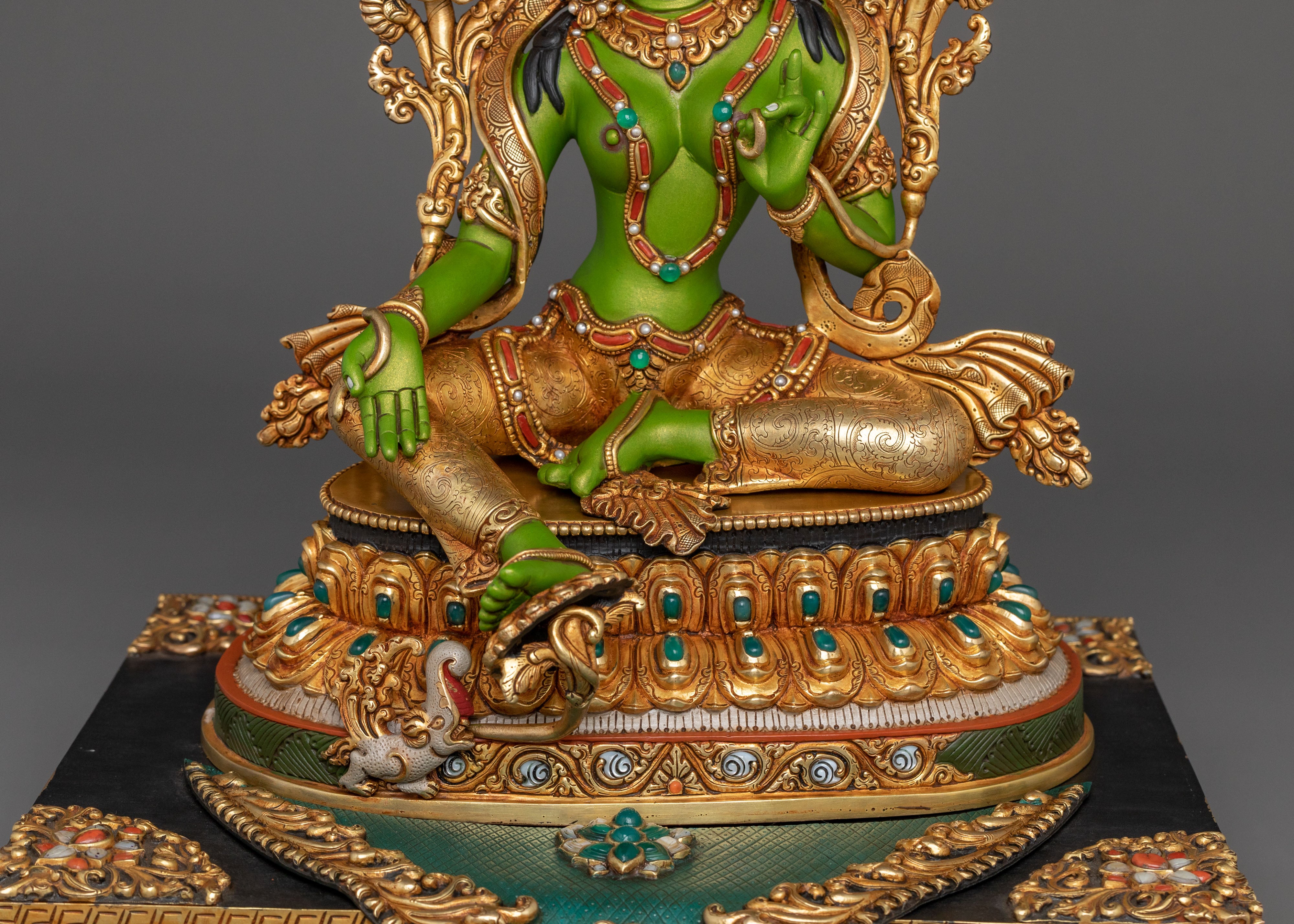 Green Tara Protection Statue with a Throne | Mother Figurine