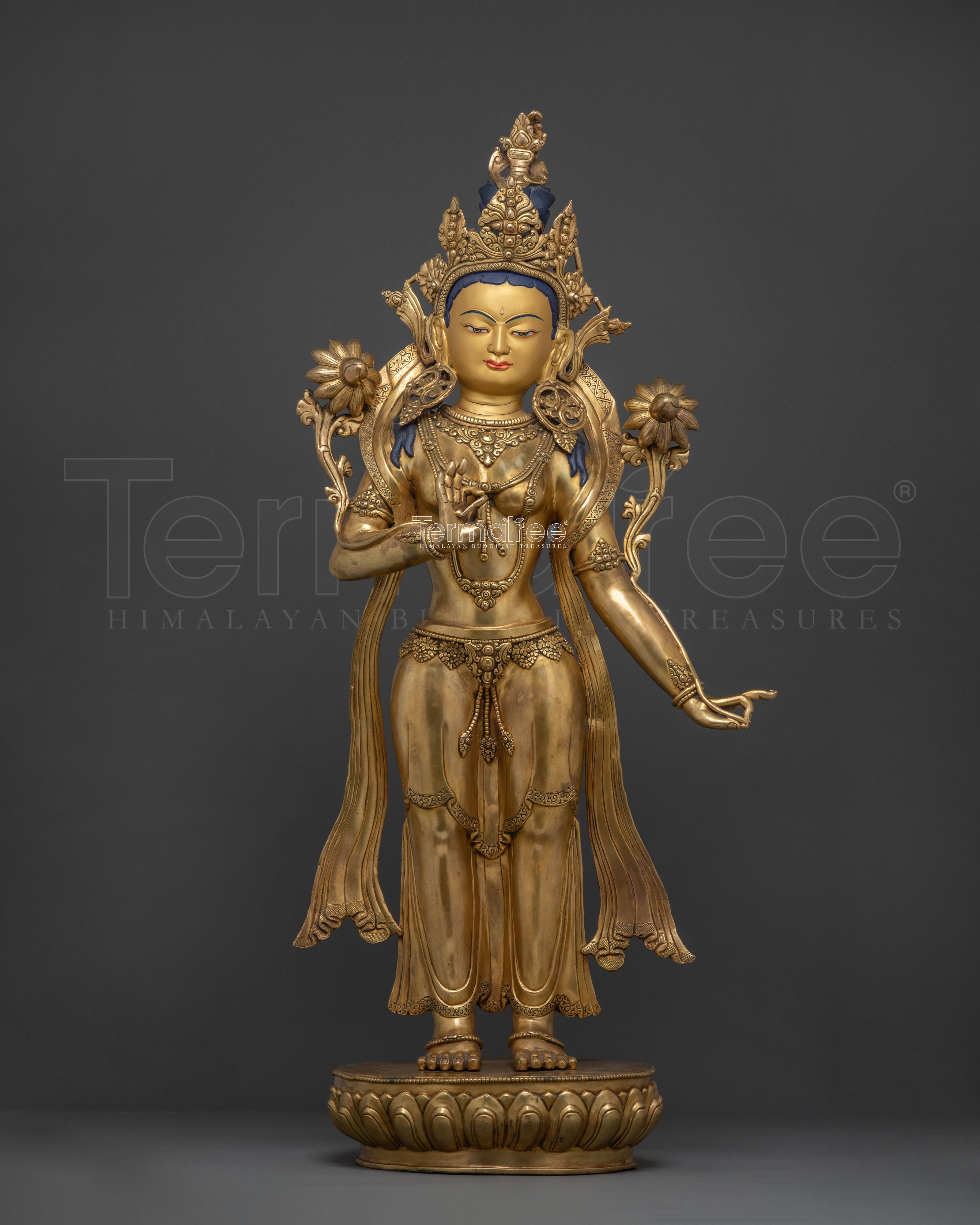 Exquisite Standing Tara Statue | 24K Gold Gilded