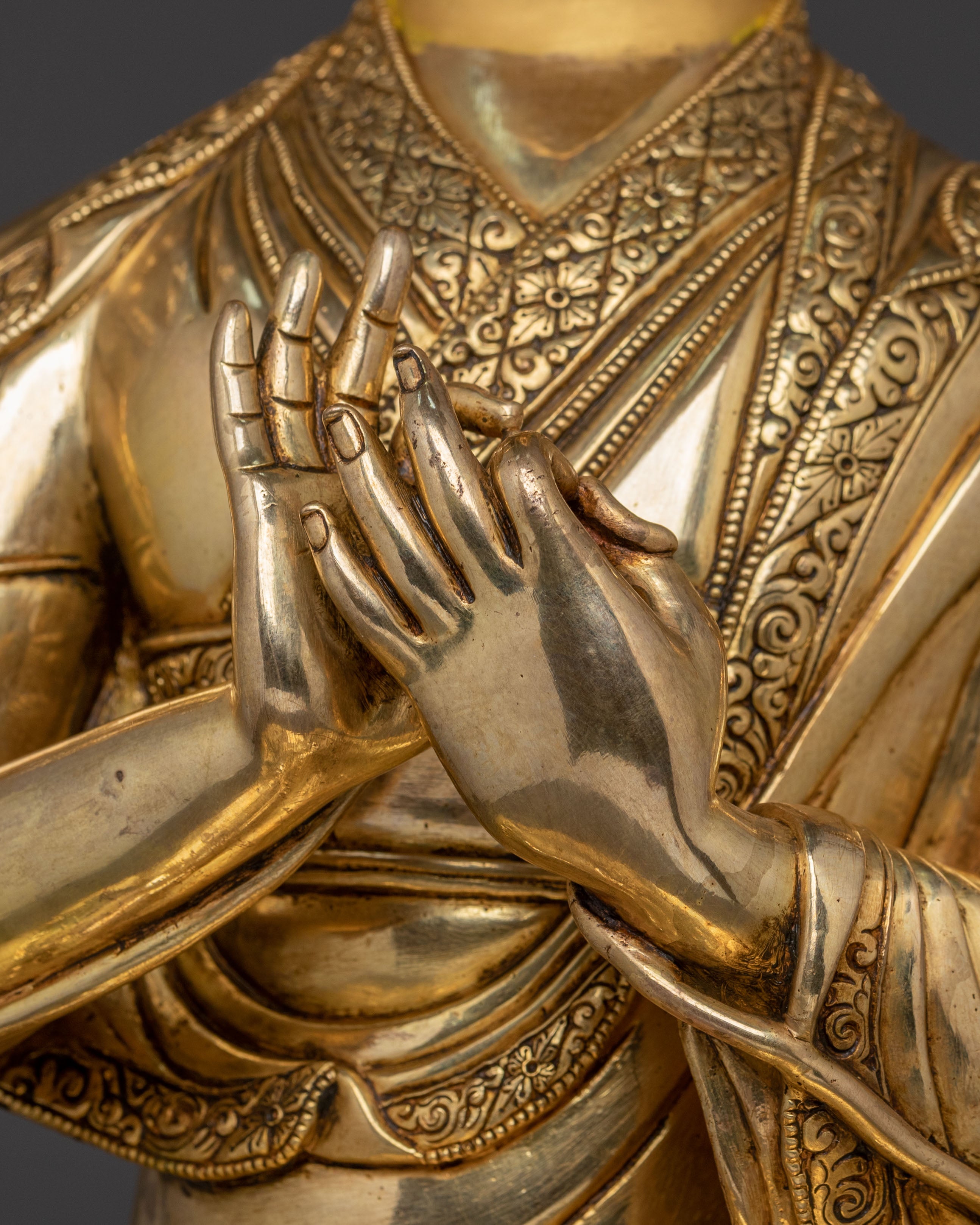 Tsongkhapa Traditional Statue with Disciples – Gilded Copper Masterpiece