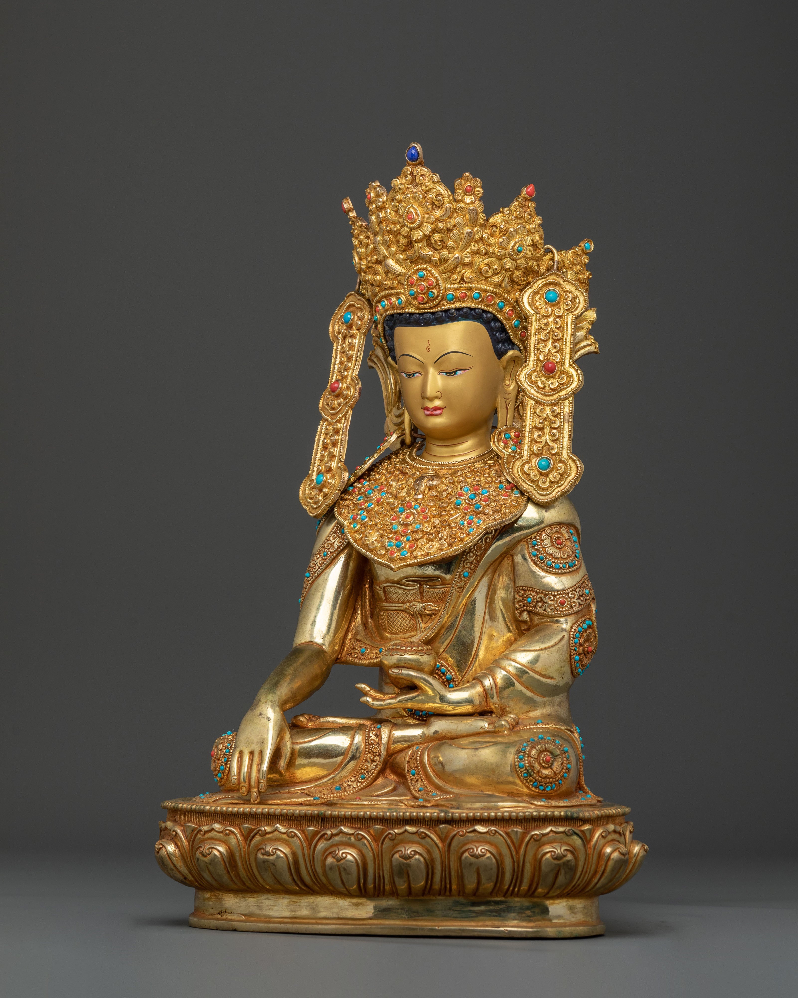 Buddhist Crown Shakyamuni Statue | 24k Gold Glided