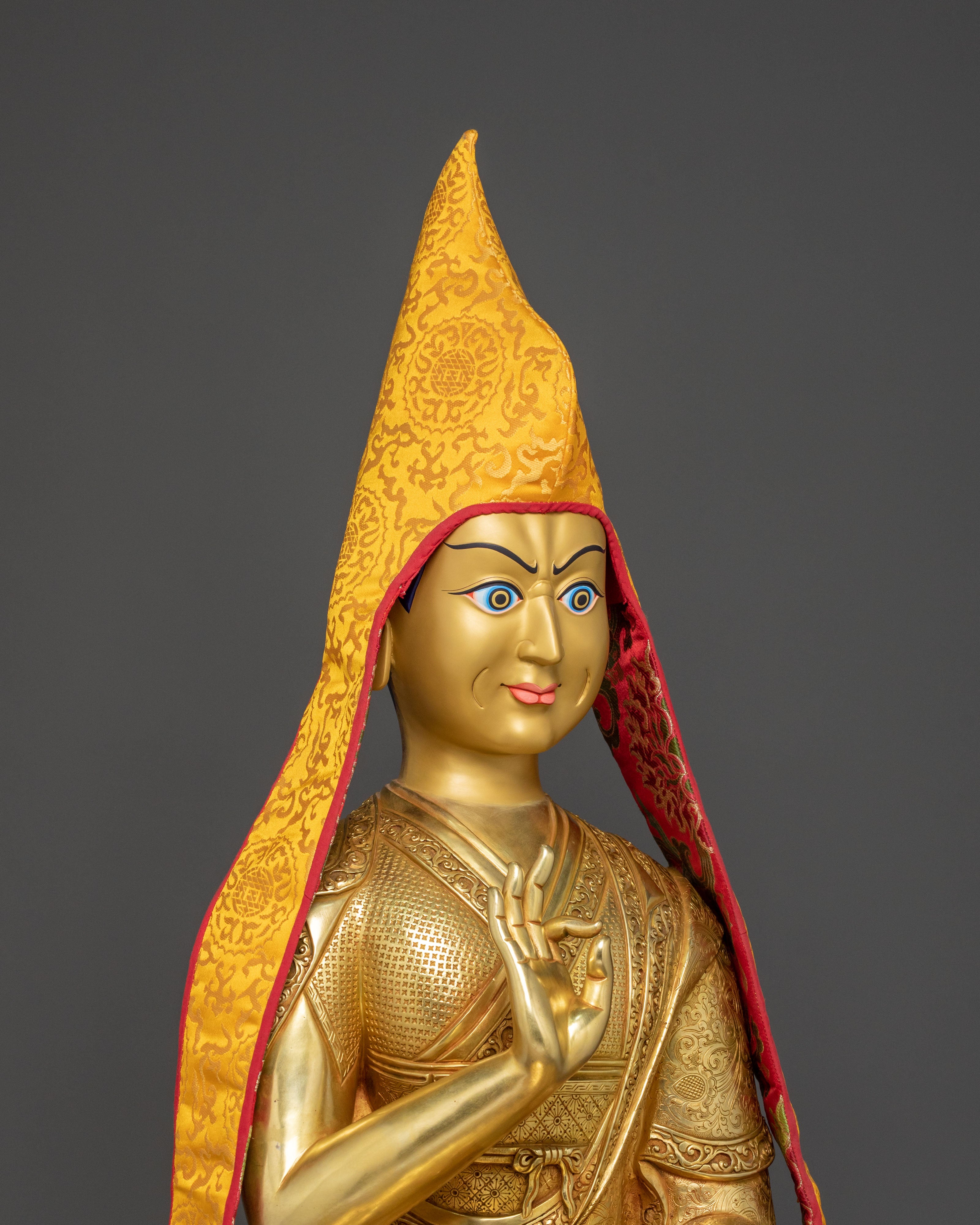 Handmade Tsongkhapa with Disciples Statue Set: Traditional Himalayan Artwork