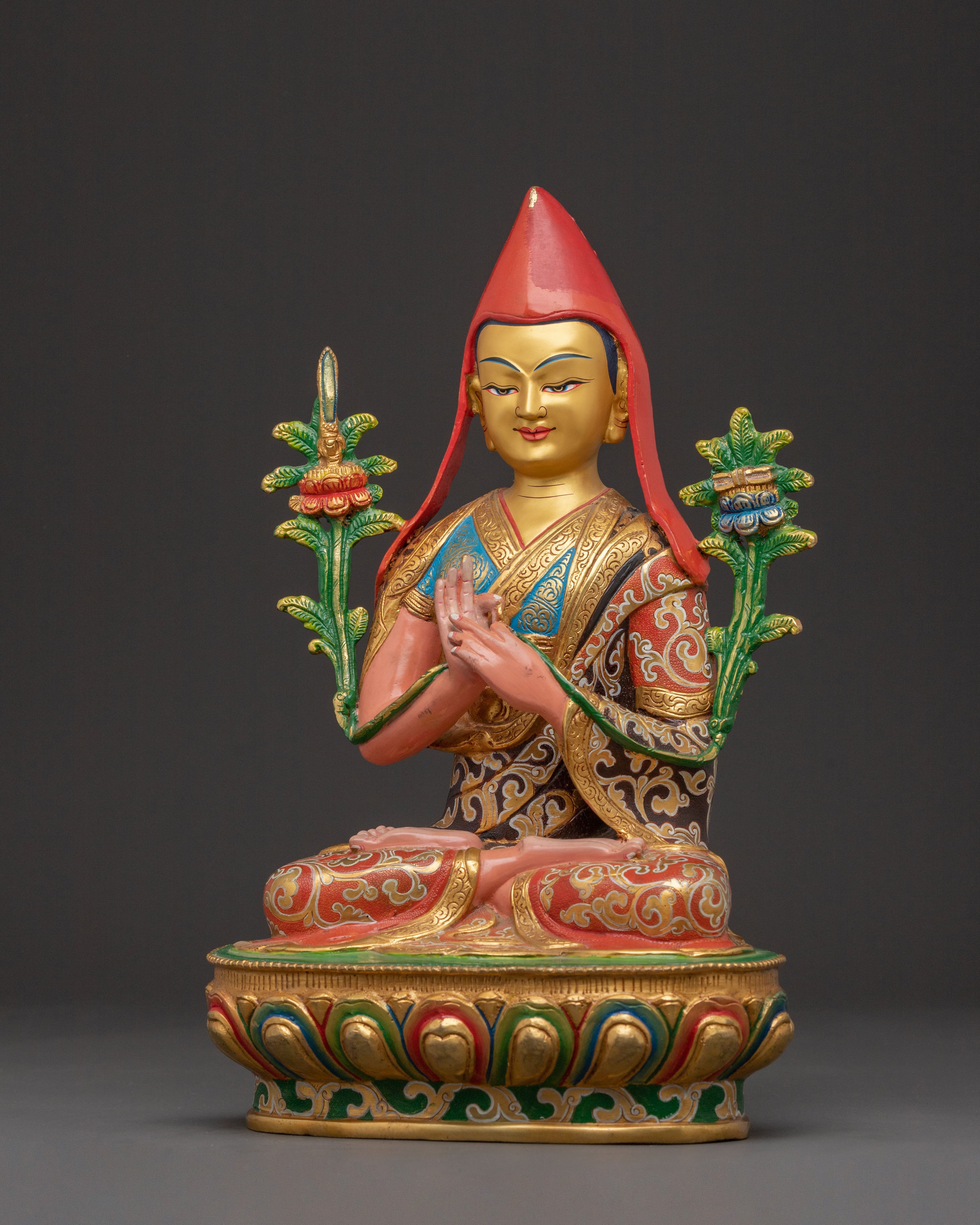 Tsongkhapa with Disciples Statue – 24K Gold Gilded Icon