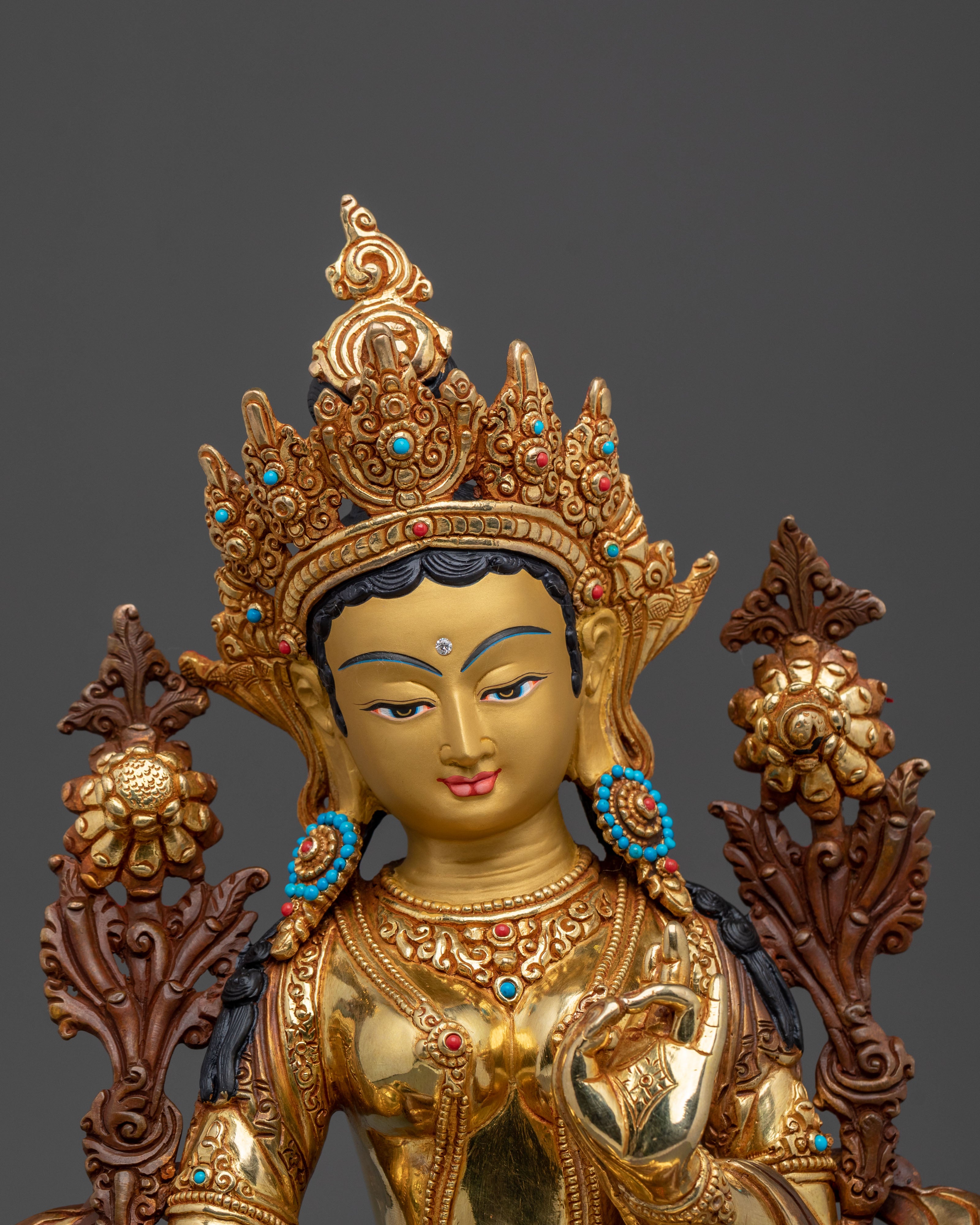 Compassion Statue of Green Tara | 24K Gold Gilded Sculpture
