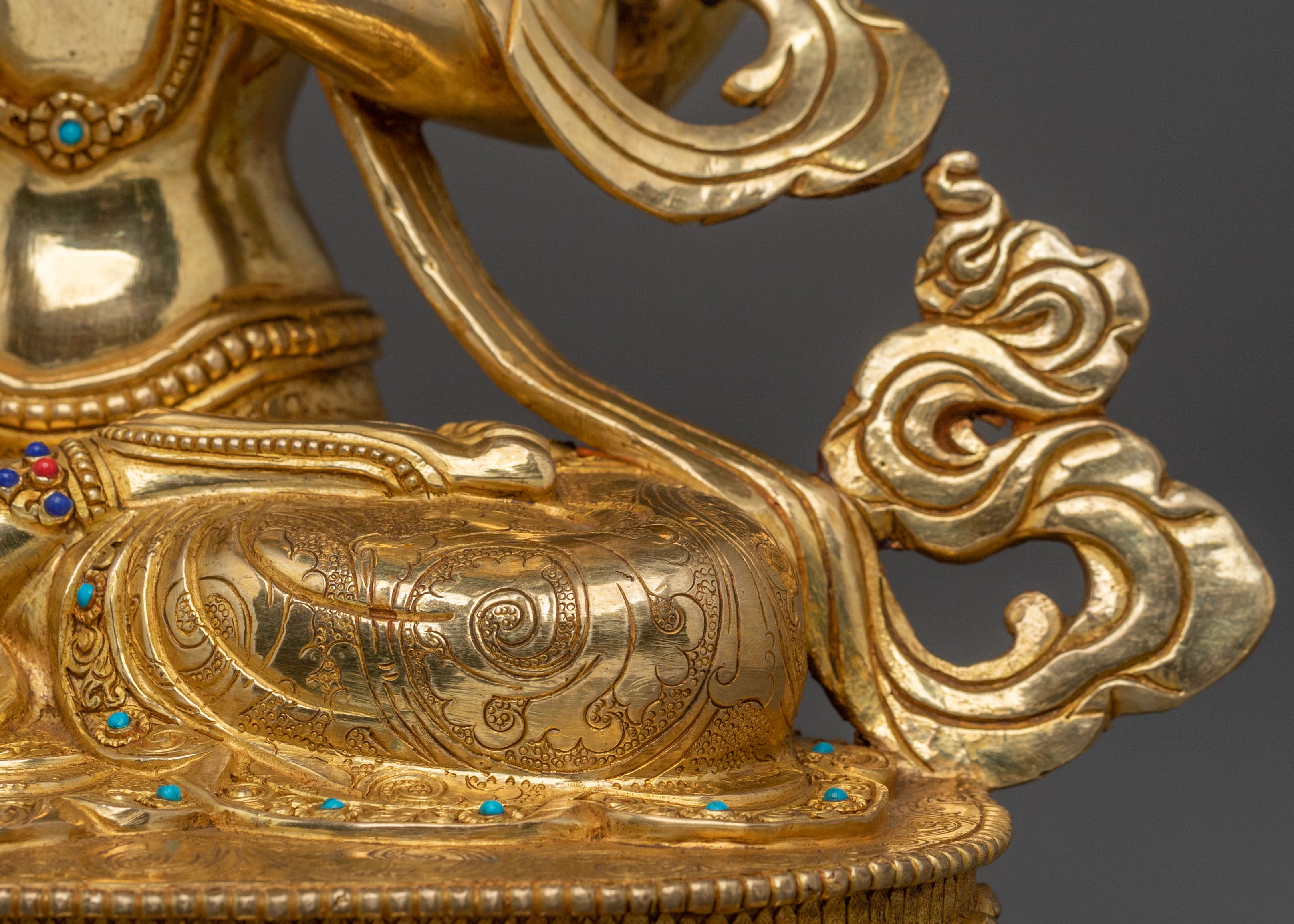 Four-Armed Chenrezig Statue: 24K Gold Gilded Serenity