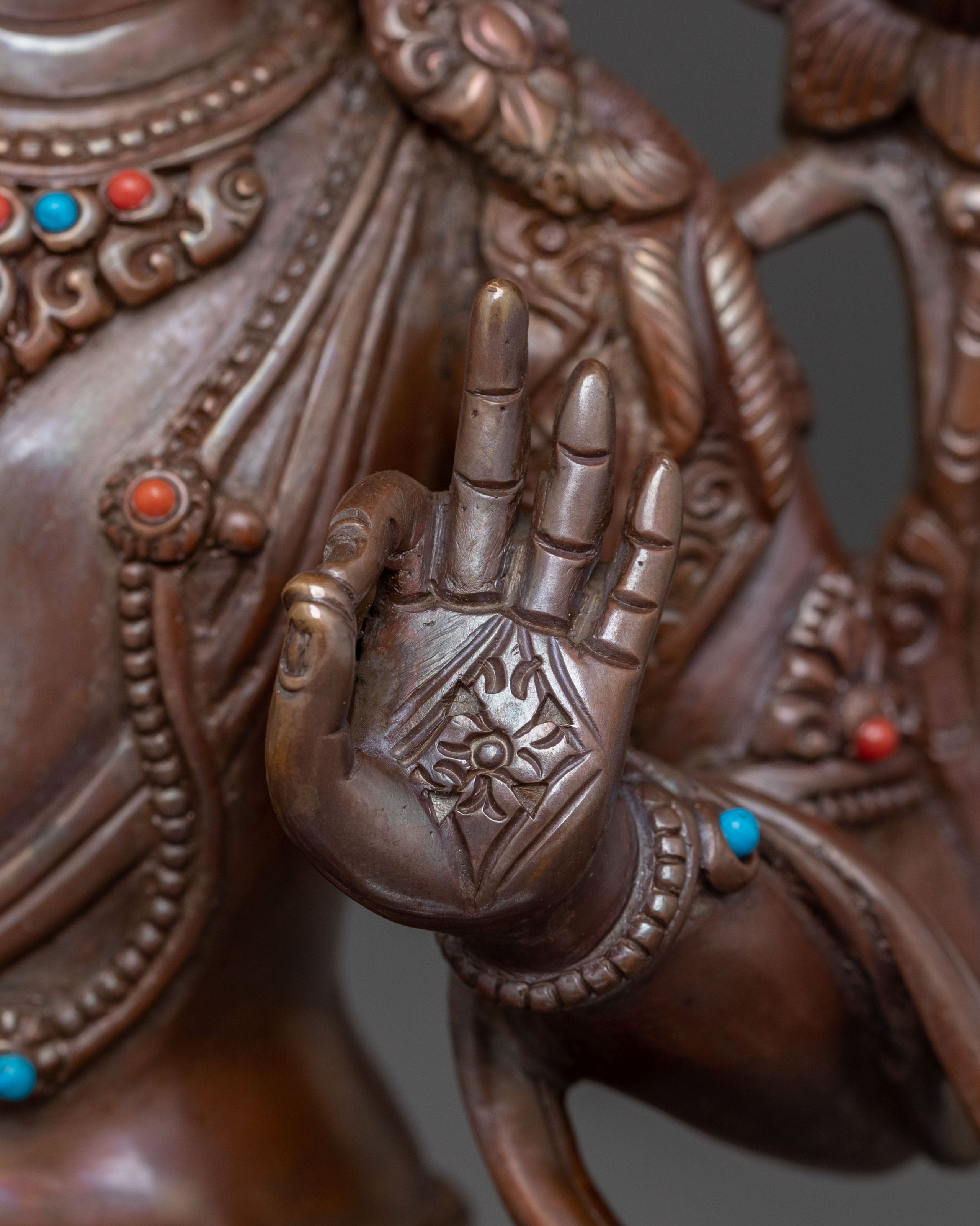 Manjushri Sword of Wisdom Statue - Oxidized Copper Art