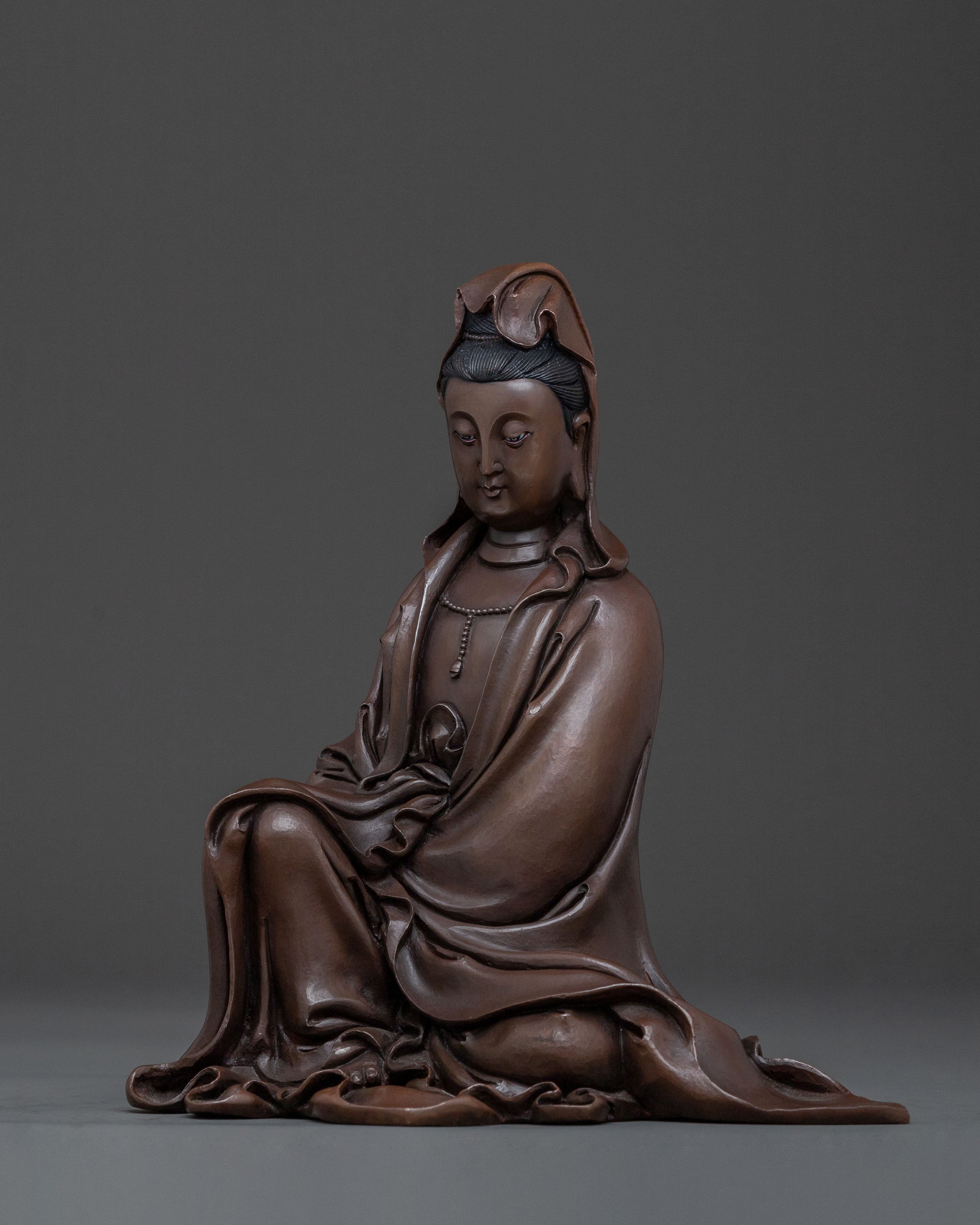 Guanyin Compassion Statue: Oxidized Copper Body