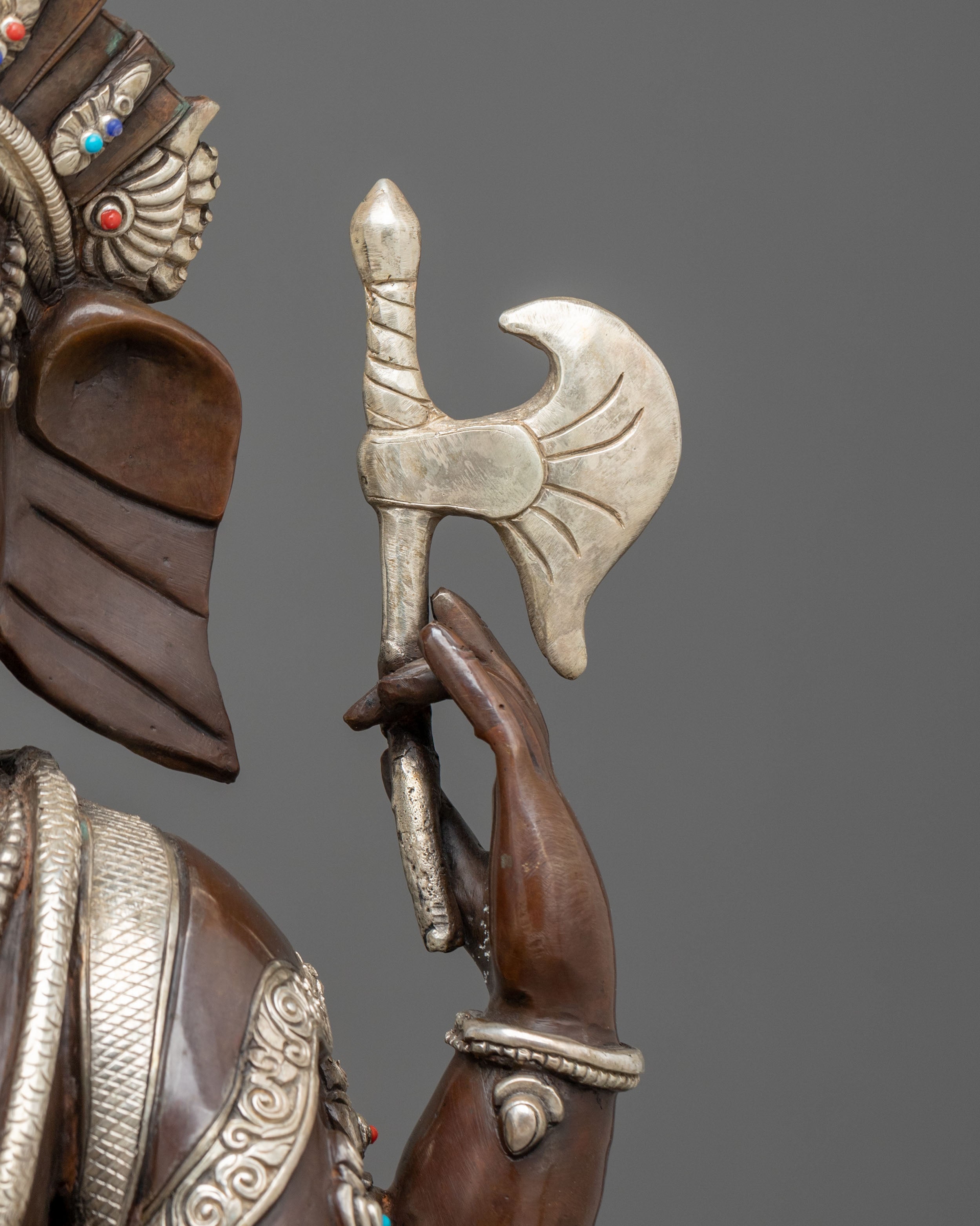 Oxidized Copper Ganesh Statue | Silver-Plated Hindu Deity Sculpture