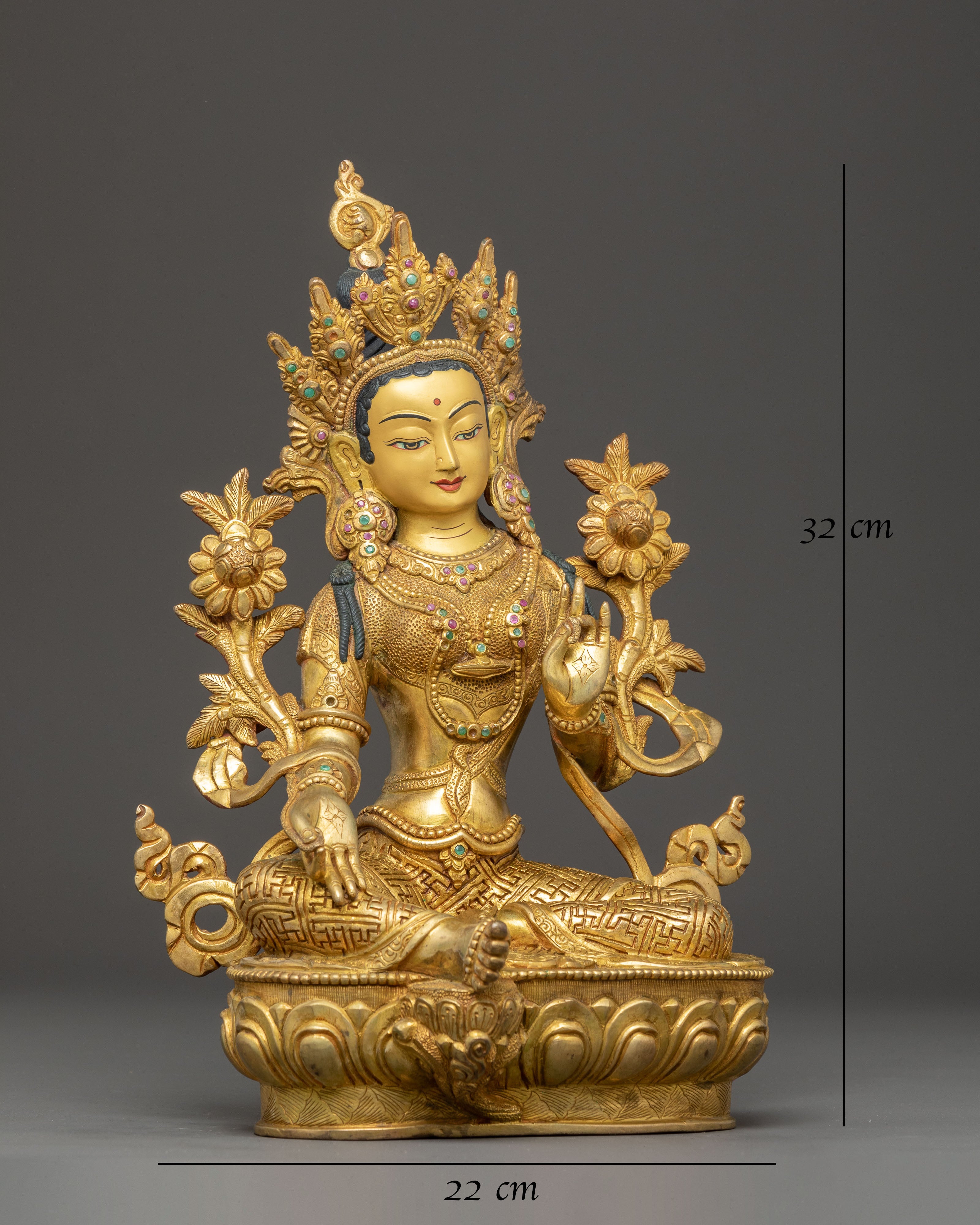 Handmade Green Tara Copper Body Statue