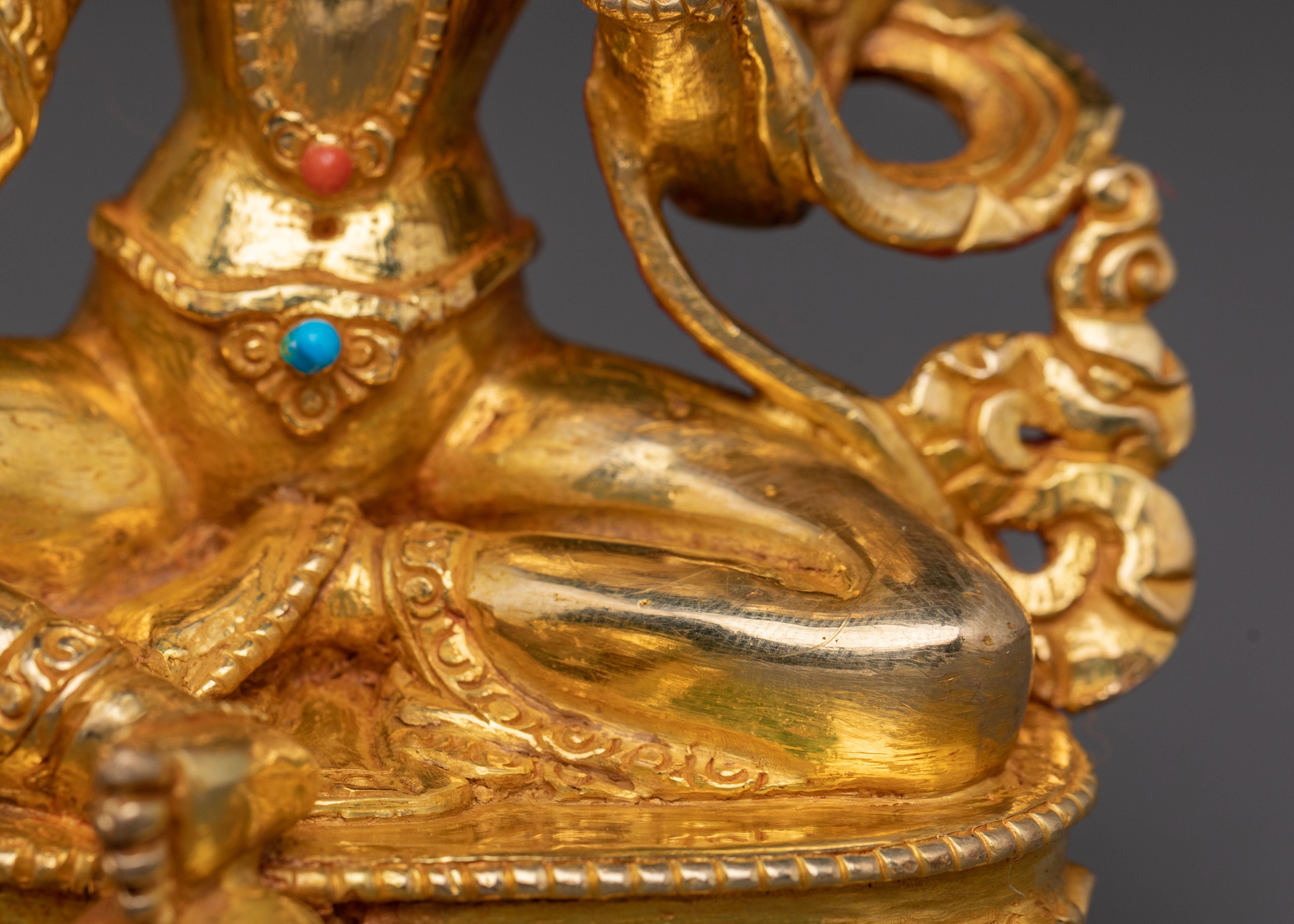 Green Tara Compassion Bodhisattva Statue: Serene Gilded Copper