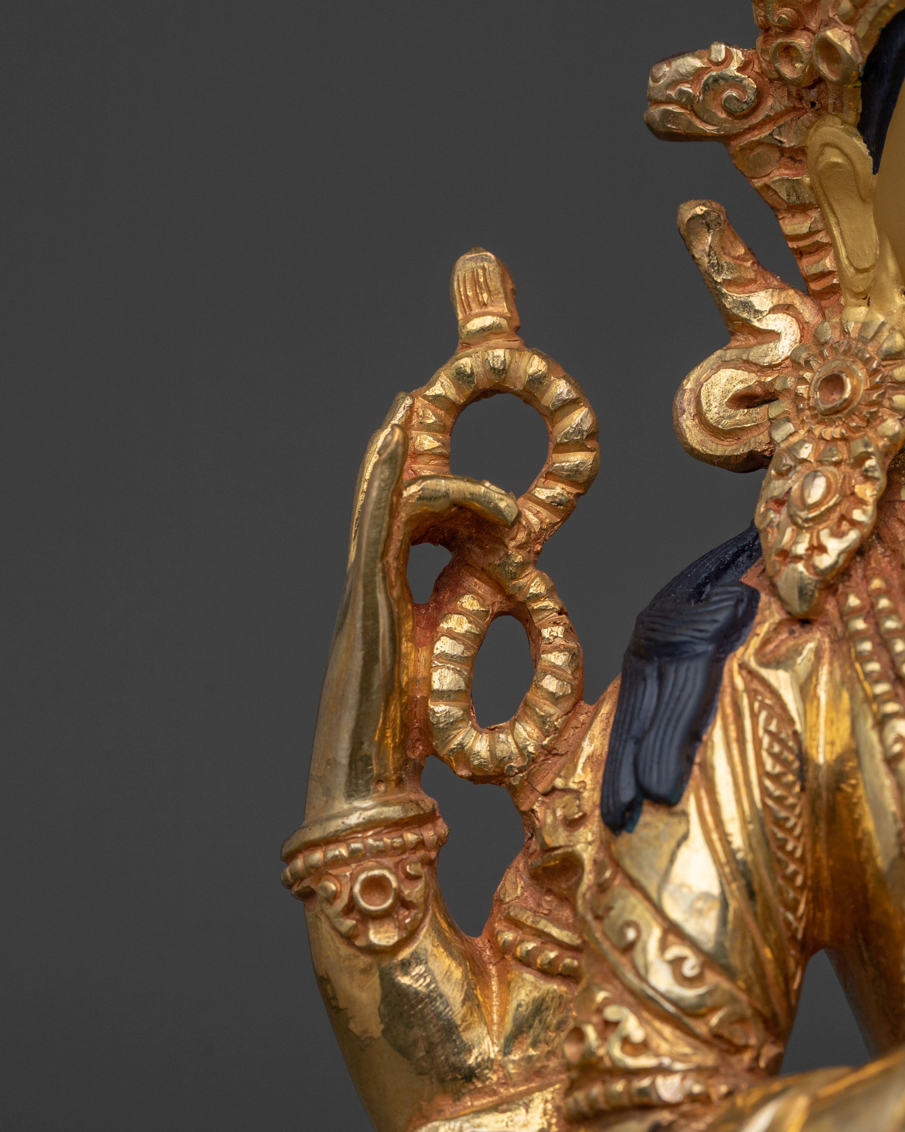 Handmade Four Armed Chenrezig Spiritual Sculpture: 24K Gold Gilded