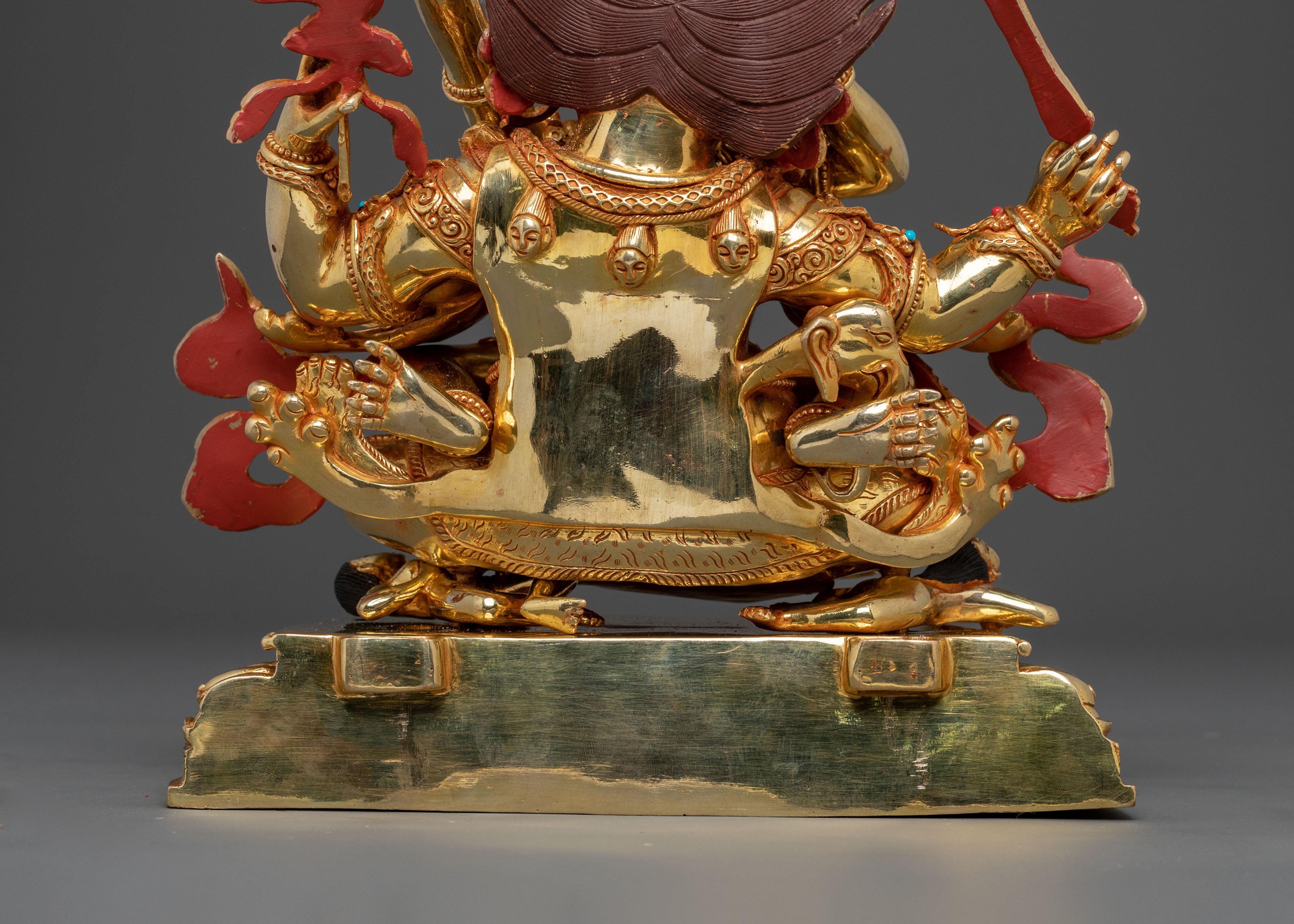 Chaturbhuja Mahakala Statue with Consort | Golden Figure