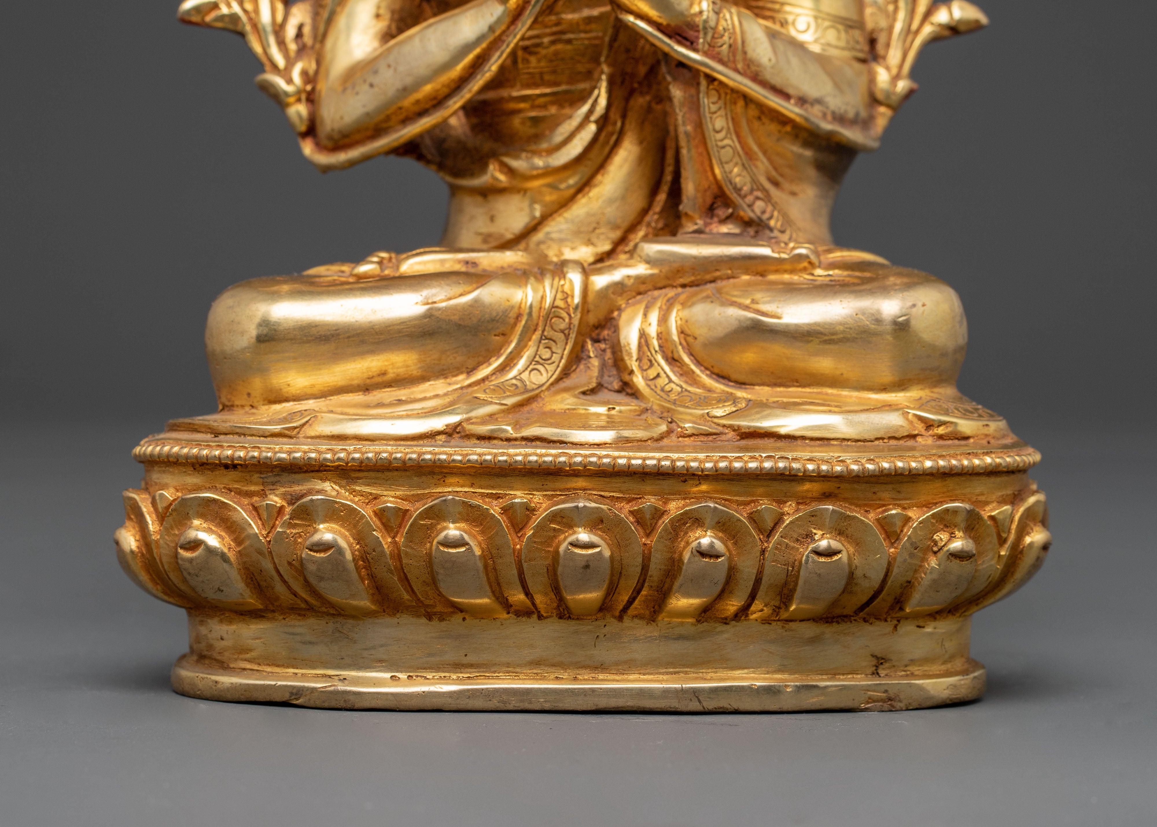 Golden Buddhist Master Set Statue | Tsongkhapa and His Disciples Statue Set