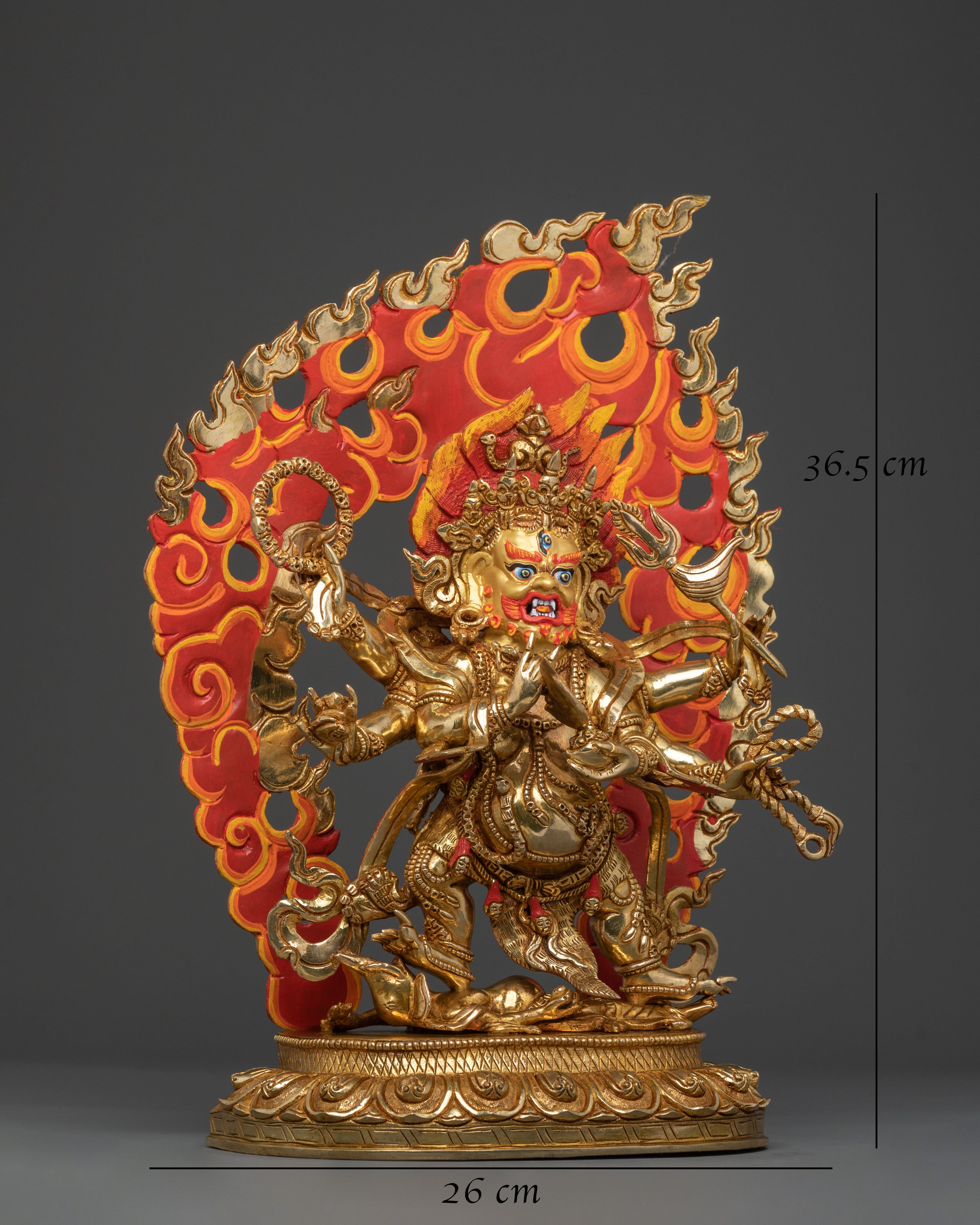 Six-Armed Mahakala 24K Gold Gilded Statue