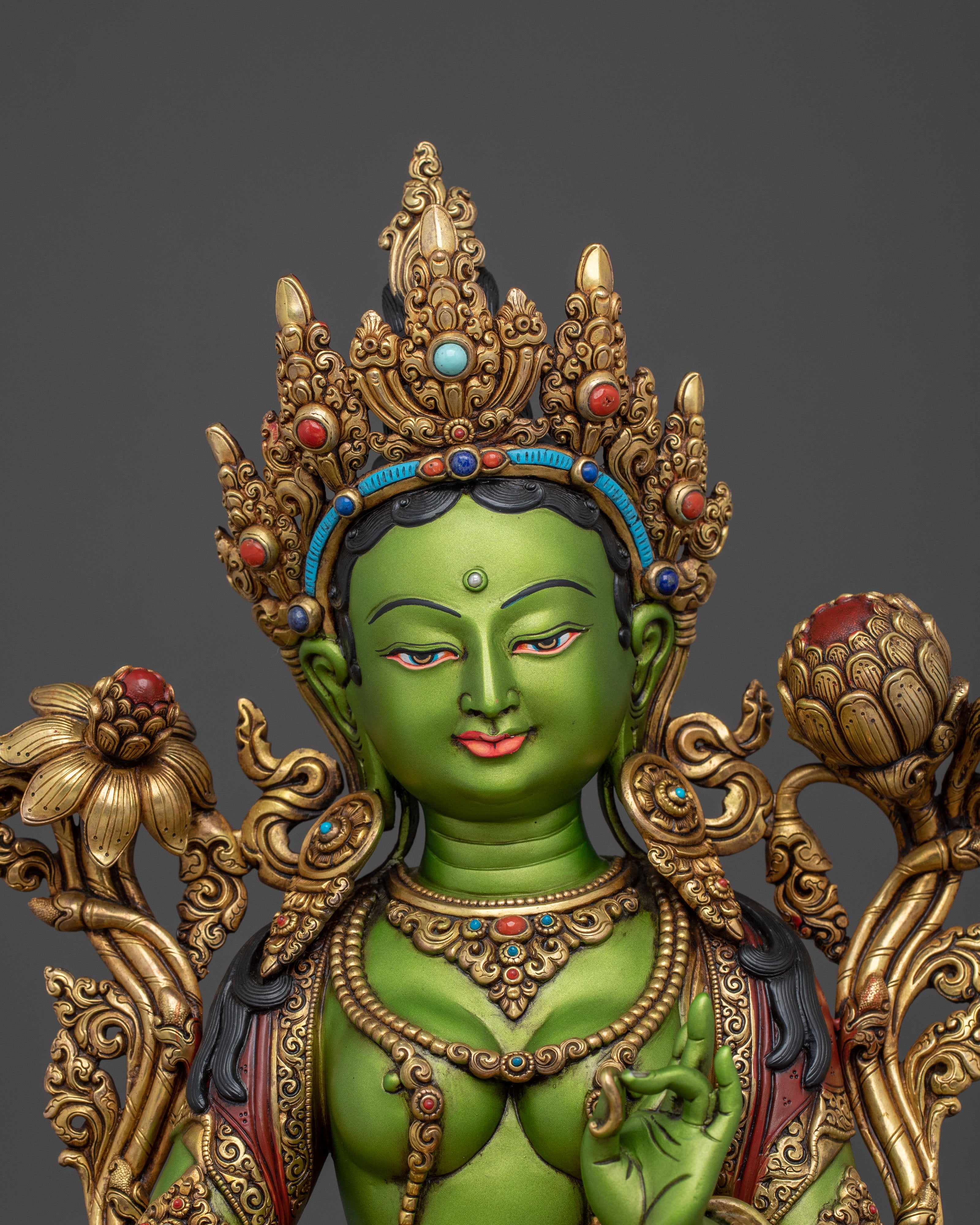 Mother Green Tara Sacred Sculpture in Gilded Copper