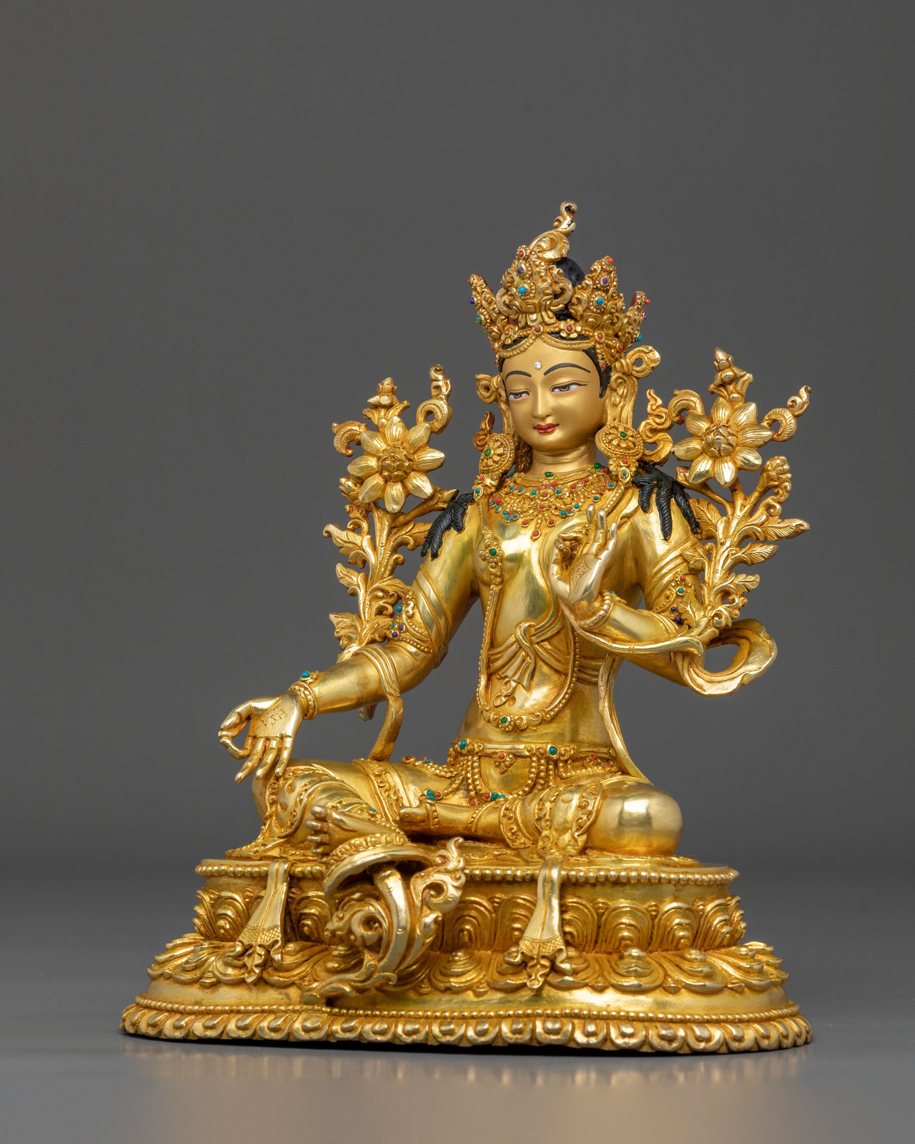 Green Tara Golden Statue | Tibetan Buddhist Icon