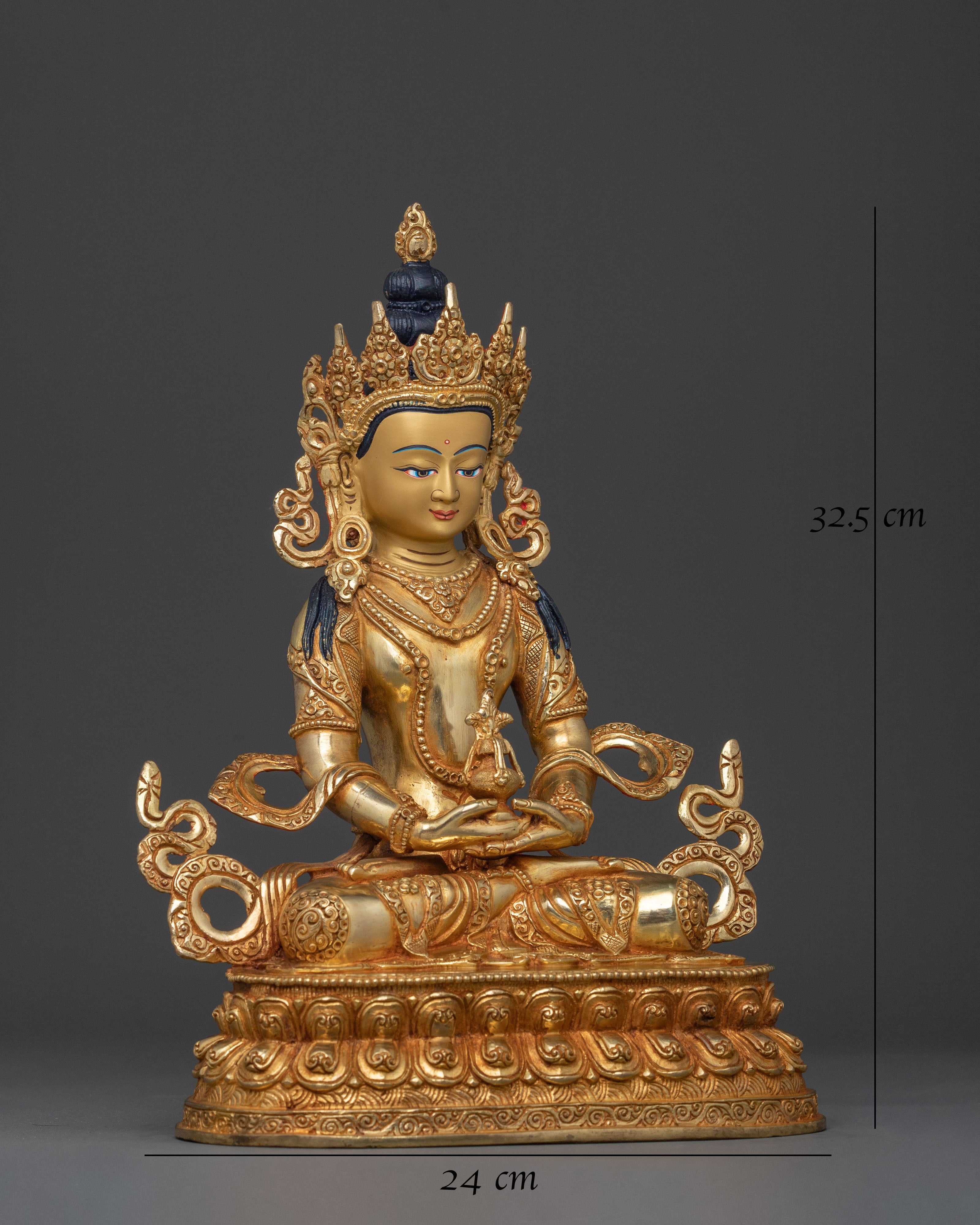 Handcrafted Amitayus Statue | 24K Gold Gilded Deity