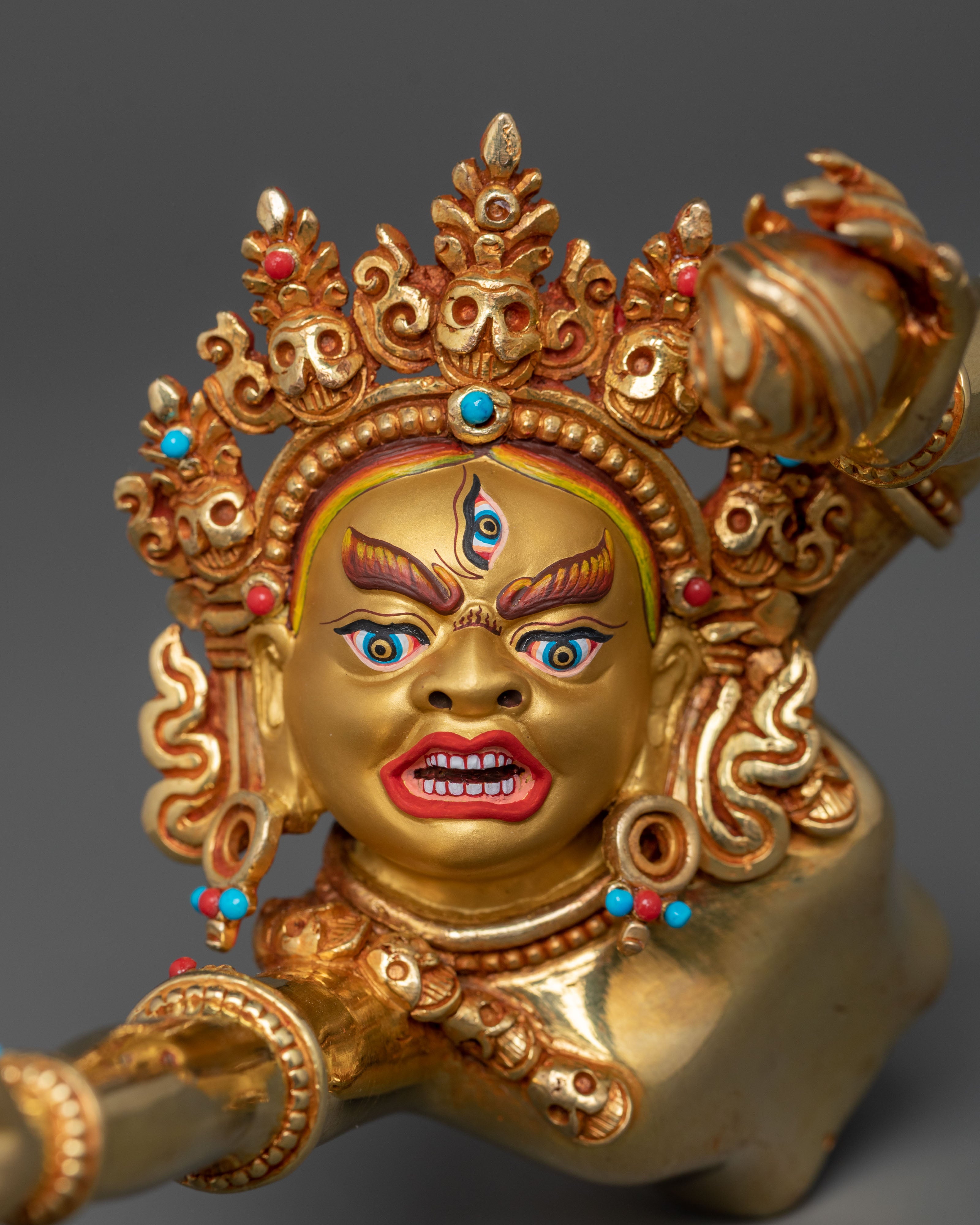 Chaturbhuja Mahakala Statue with Consort | Golden Figure