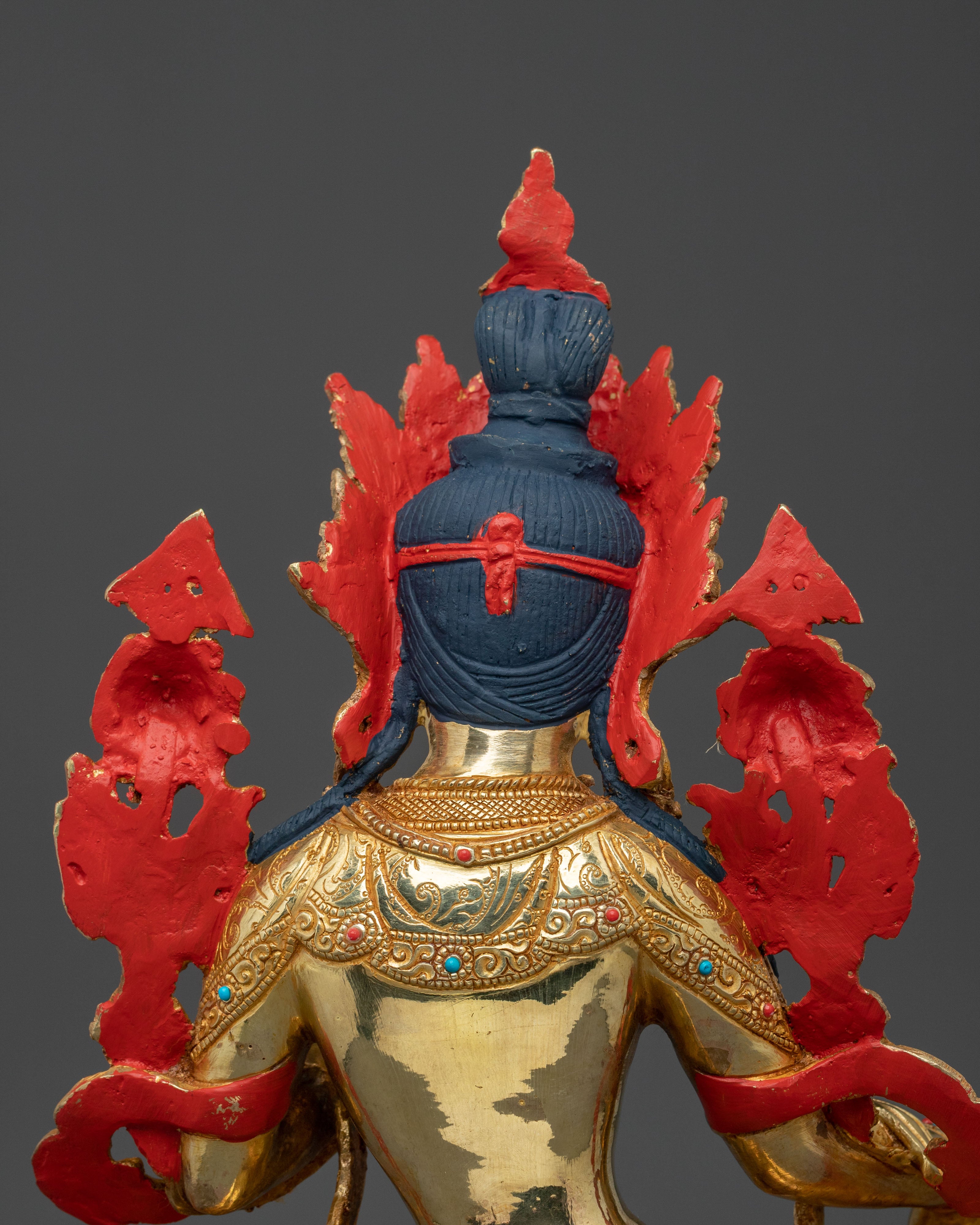 Green Tara Statue: 24K Gold Gilded Buddhist Goddess