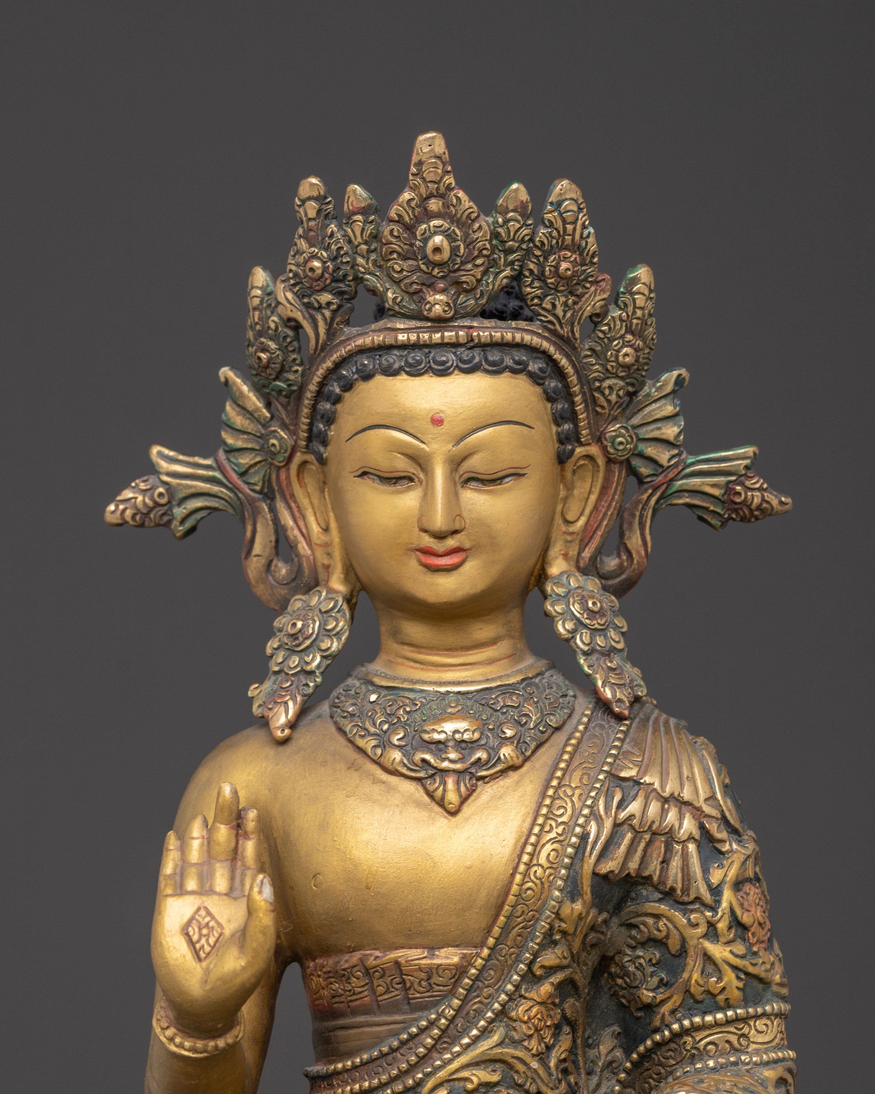 Buddha Dipankara Copper Statue – Hand-Painted Serenity