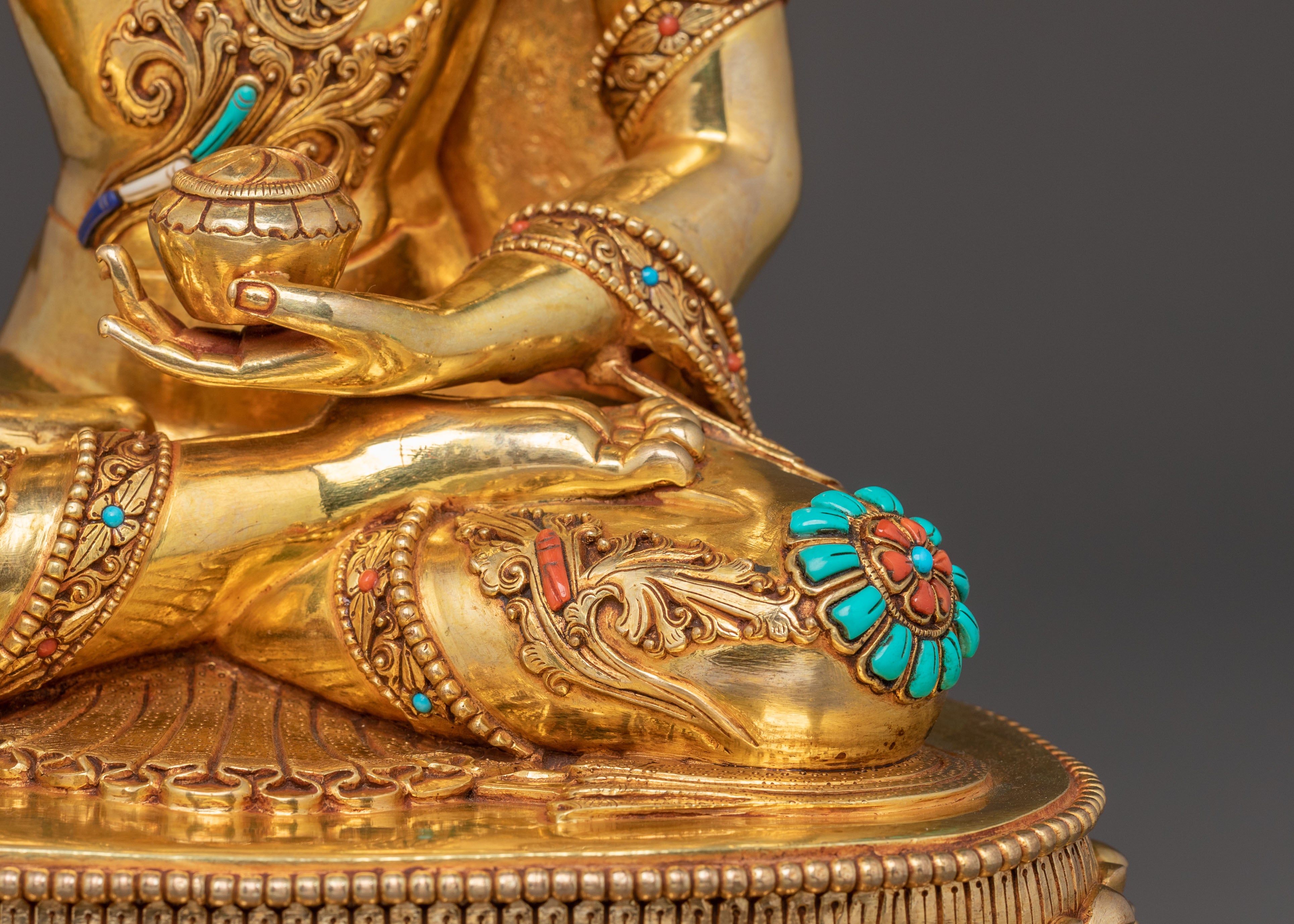 Holy Sculpture of Shakyamuni Buddha: 24K Gilded Copper Masterpiece