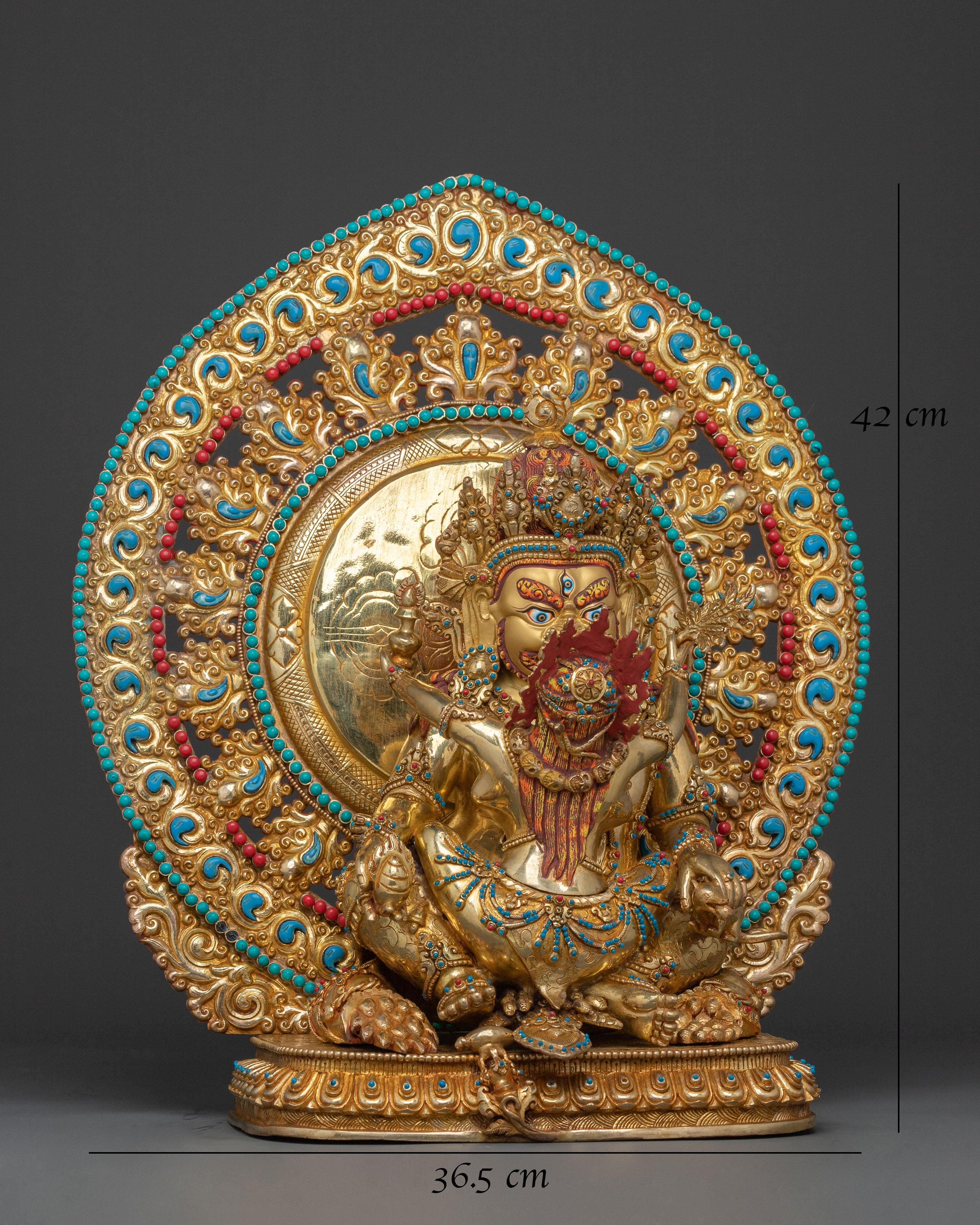 Green Dzambhala 24k Gold Glided Copper Statue | Buddhist Wealth Deity