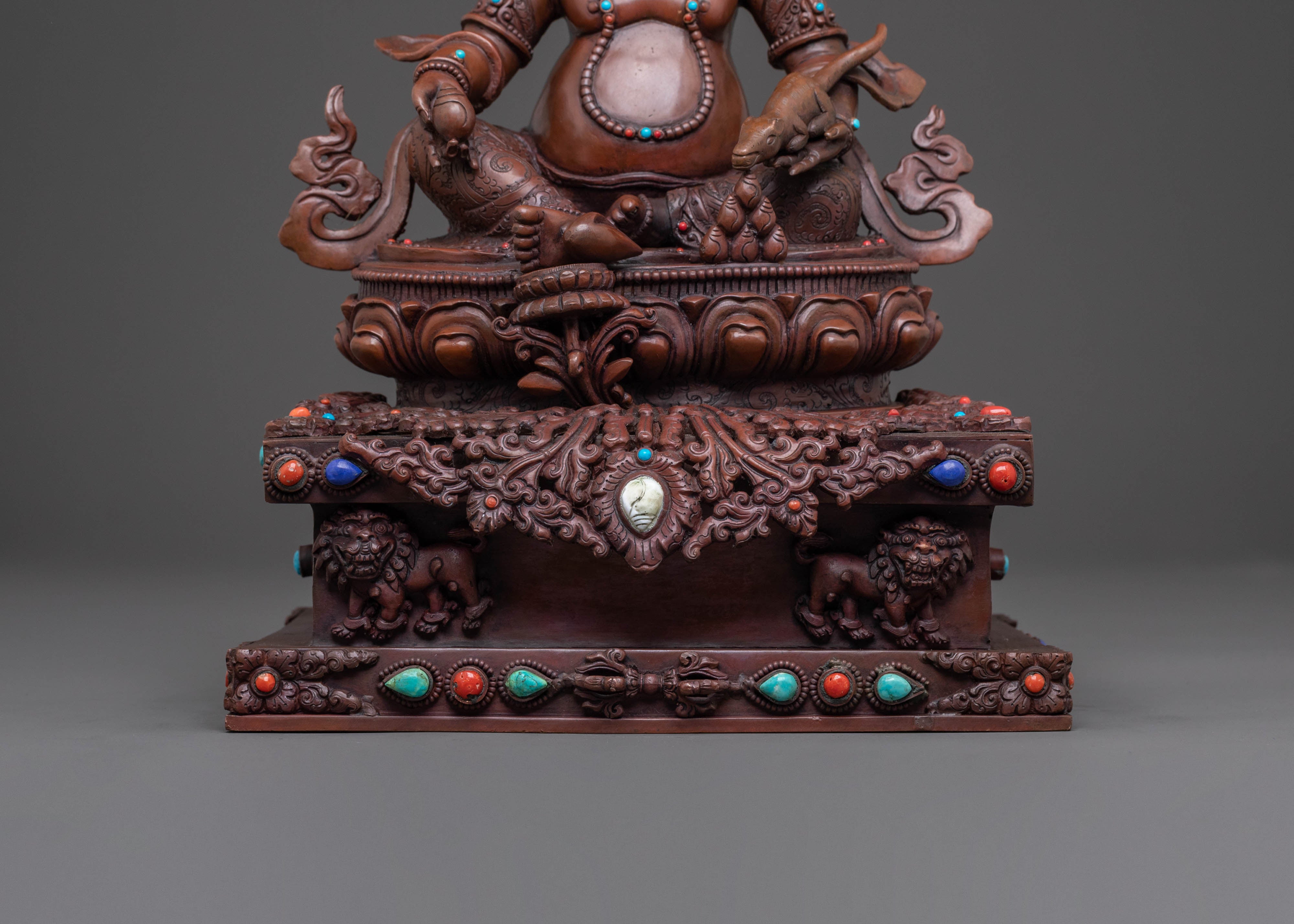Oxidized Copper Dzambhala Statue with Throne