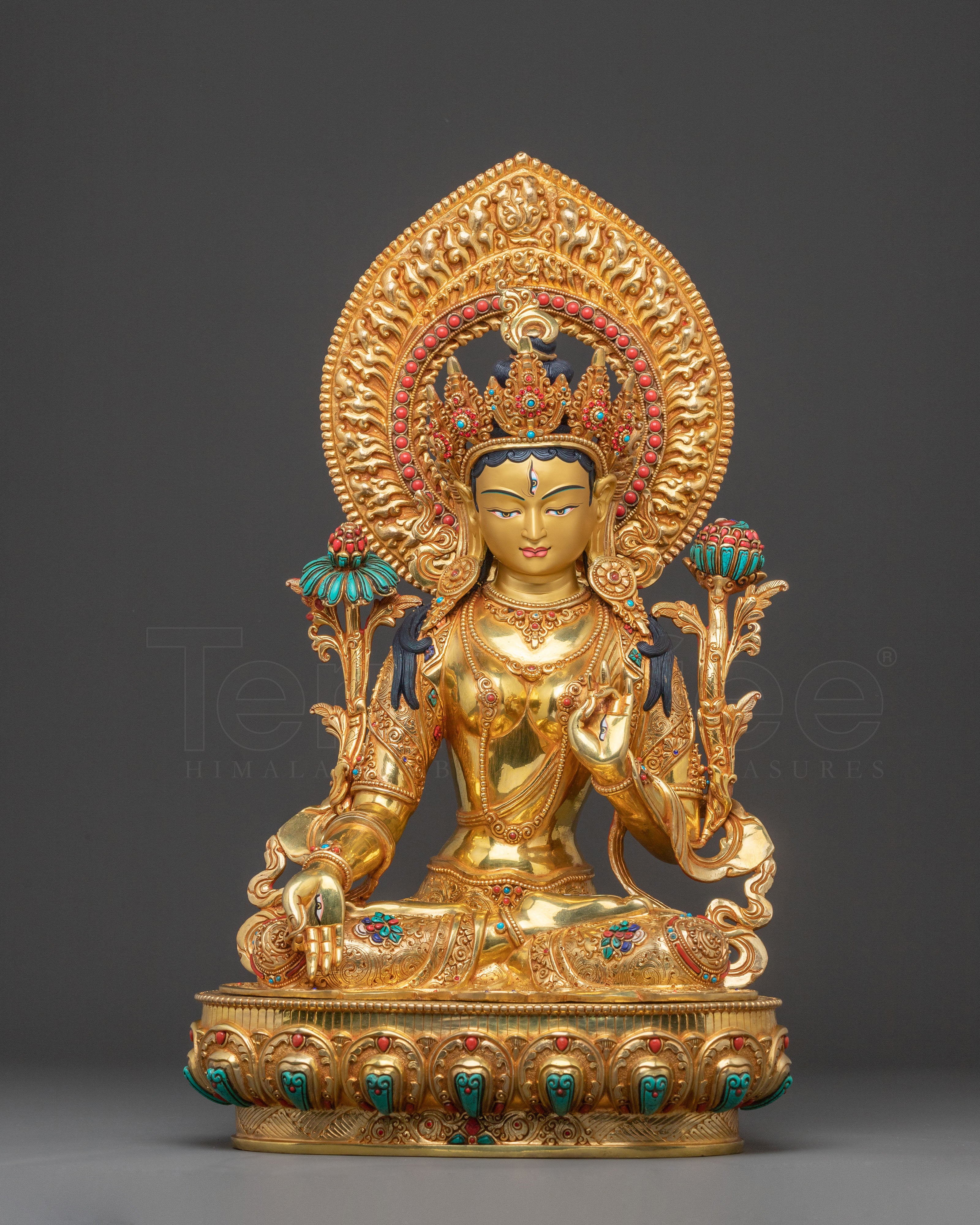 Handcrafted Divine Statue of White Tara with 24K Gold Gilding