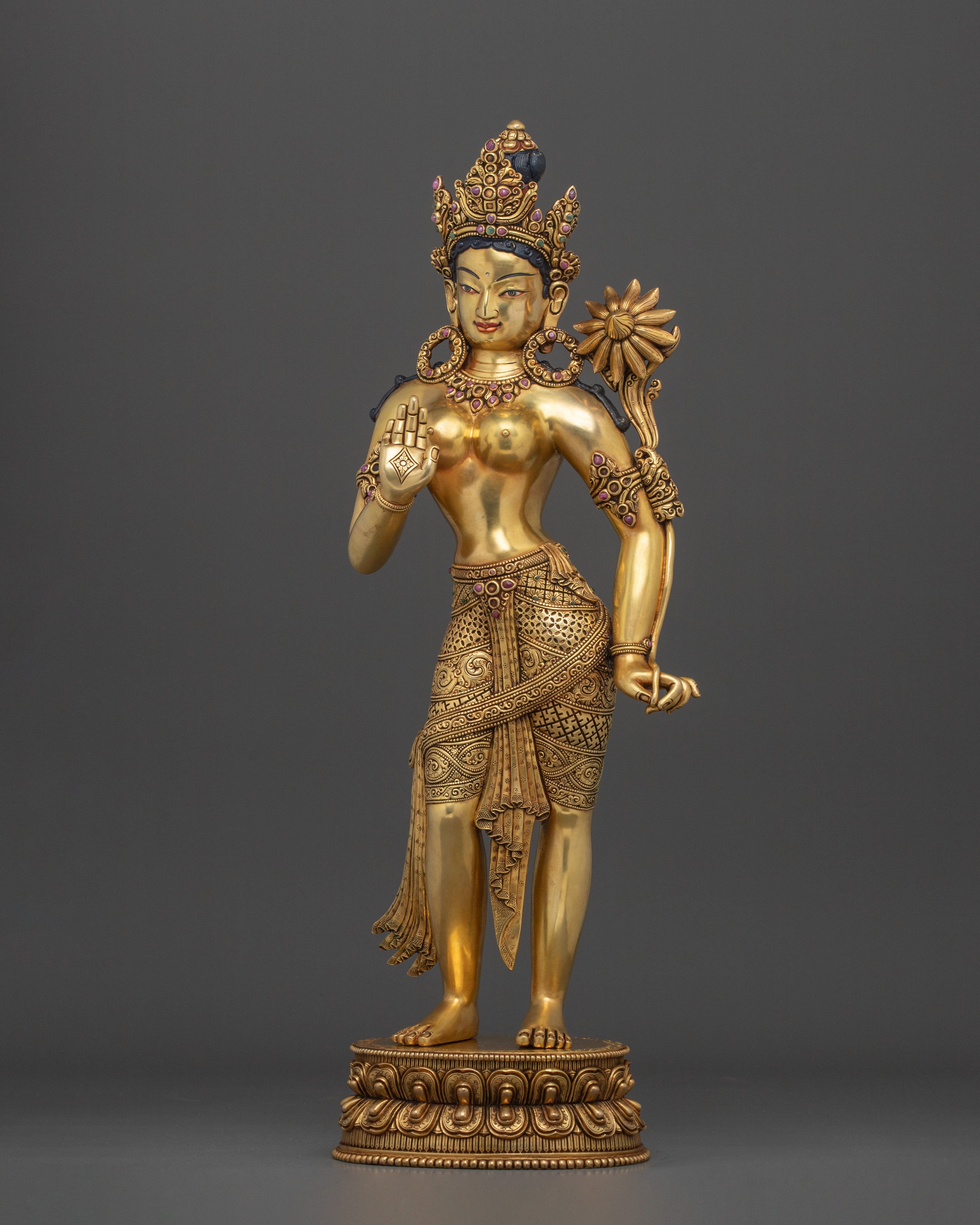 Standing Green Tara with 24K Gold Gilding