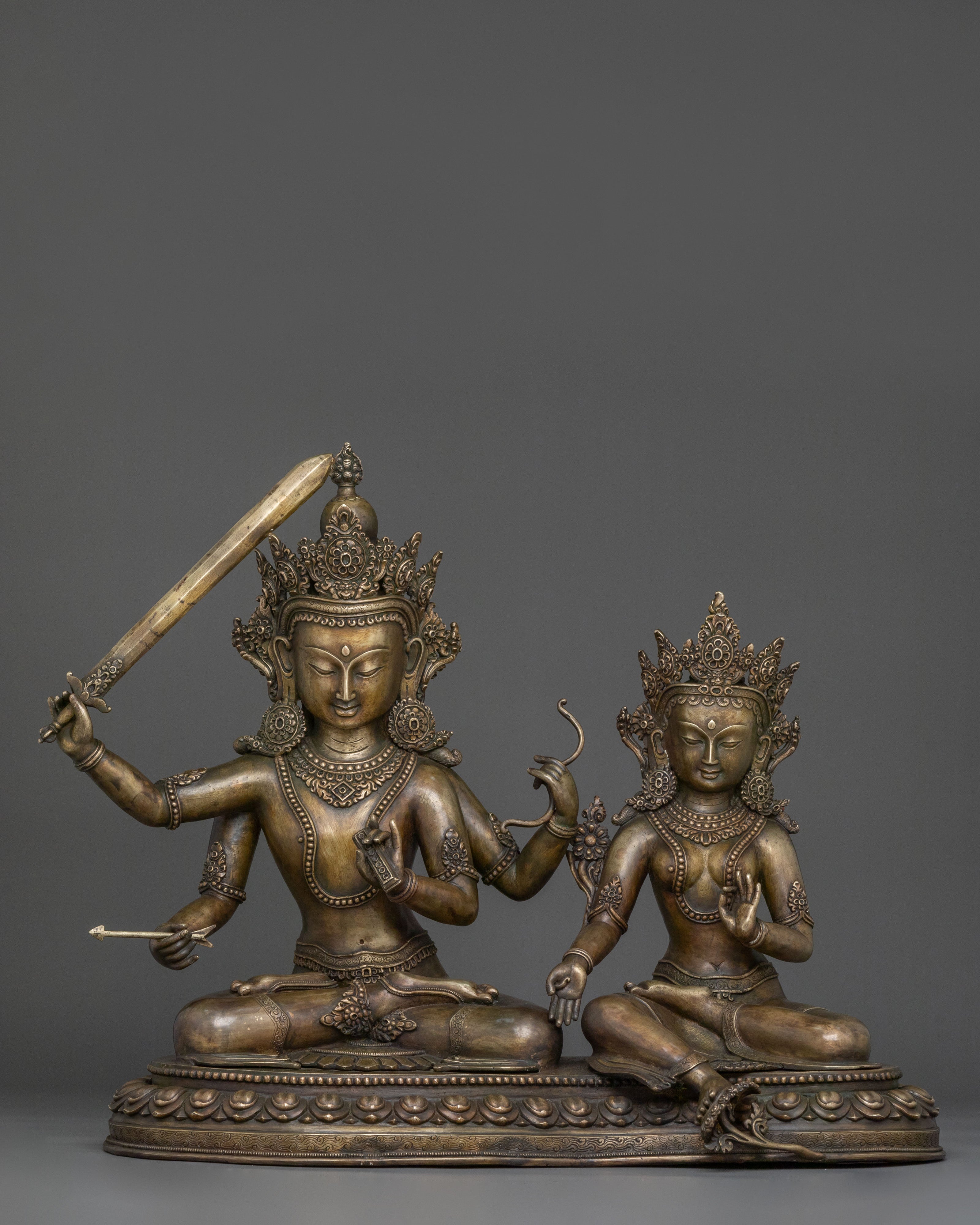Maha Manjushri and Green Tara Statue Set | Altar Decor