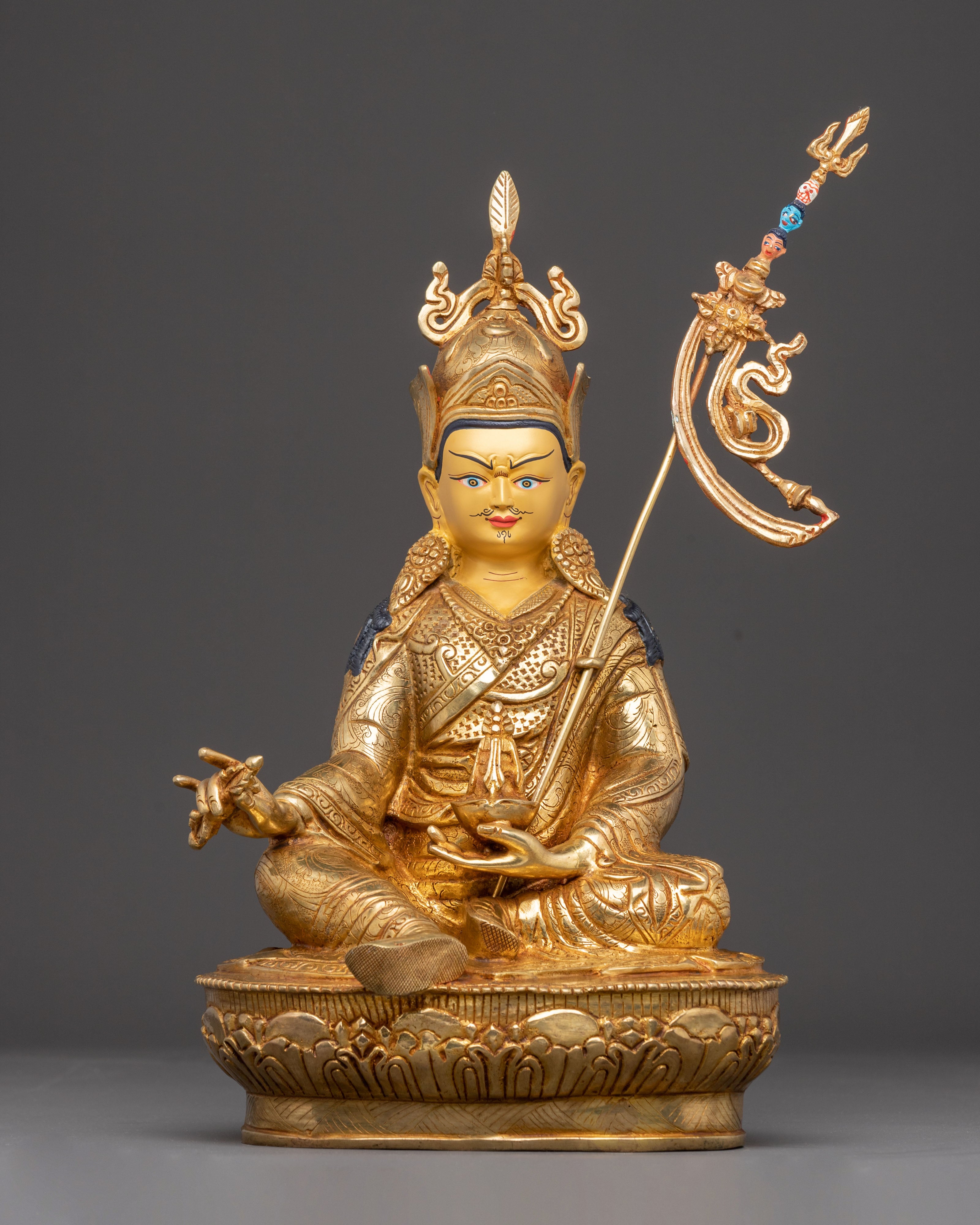 Handcrafted Golden Sculpture of Guru Rinpoche | Lotus-Born Master