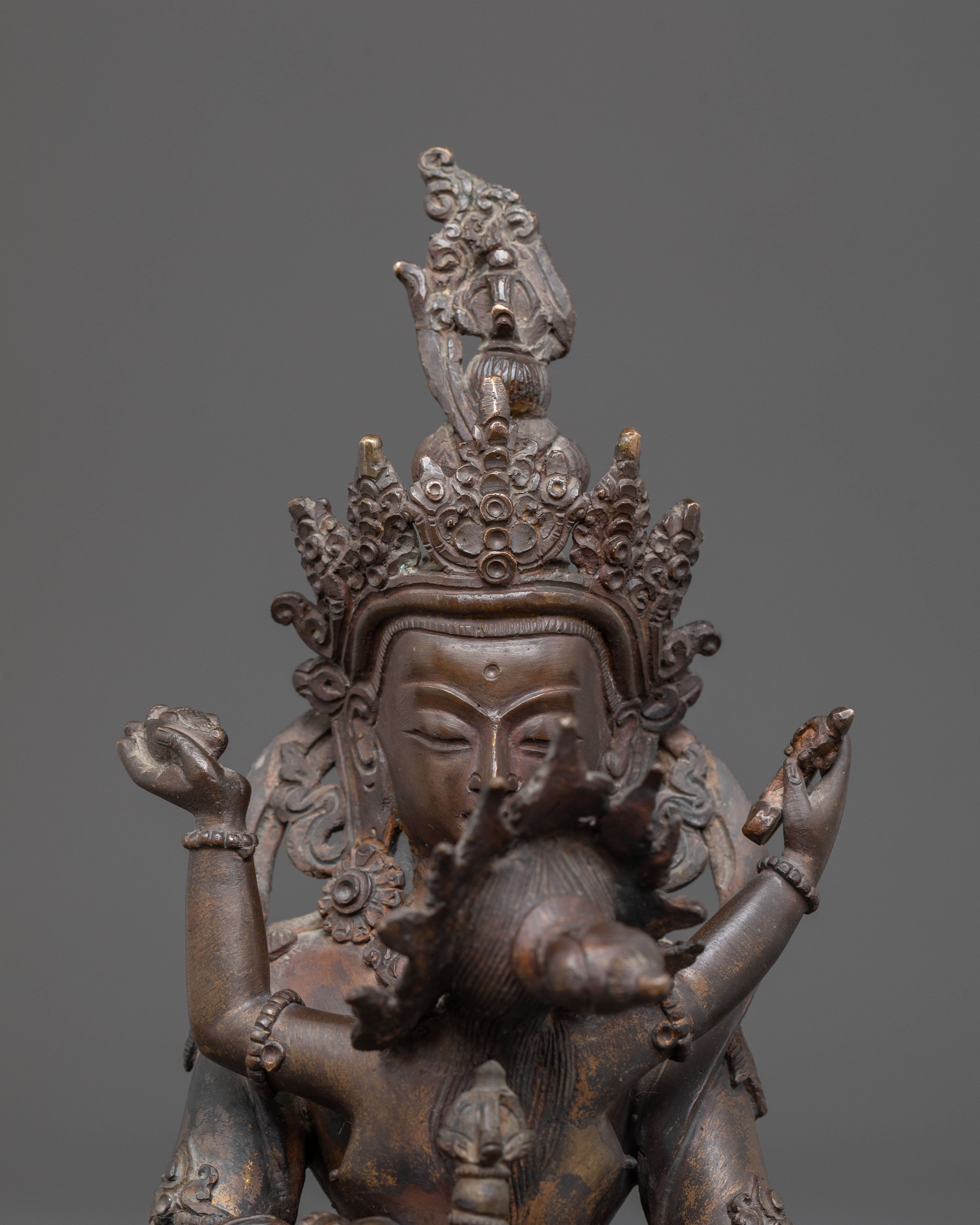 Buddhist Statue of Vajrasattva with Consort | Antique Finish