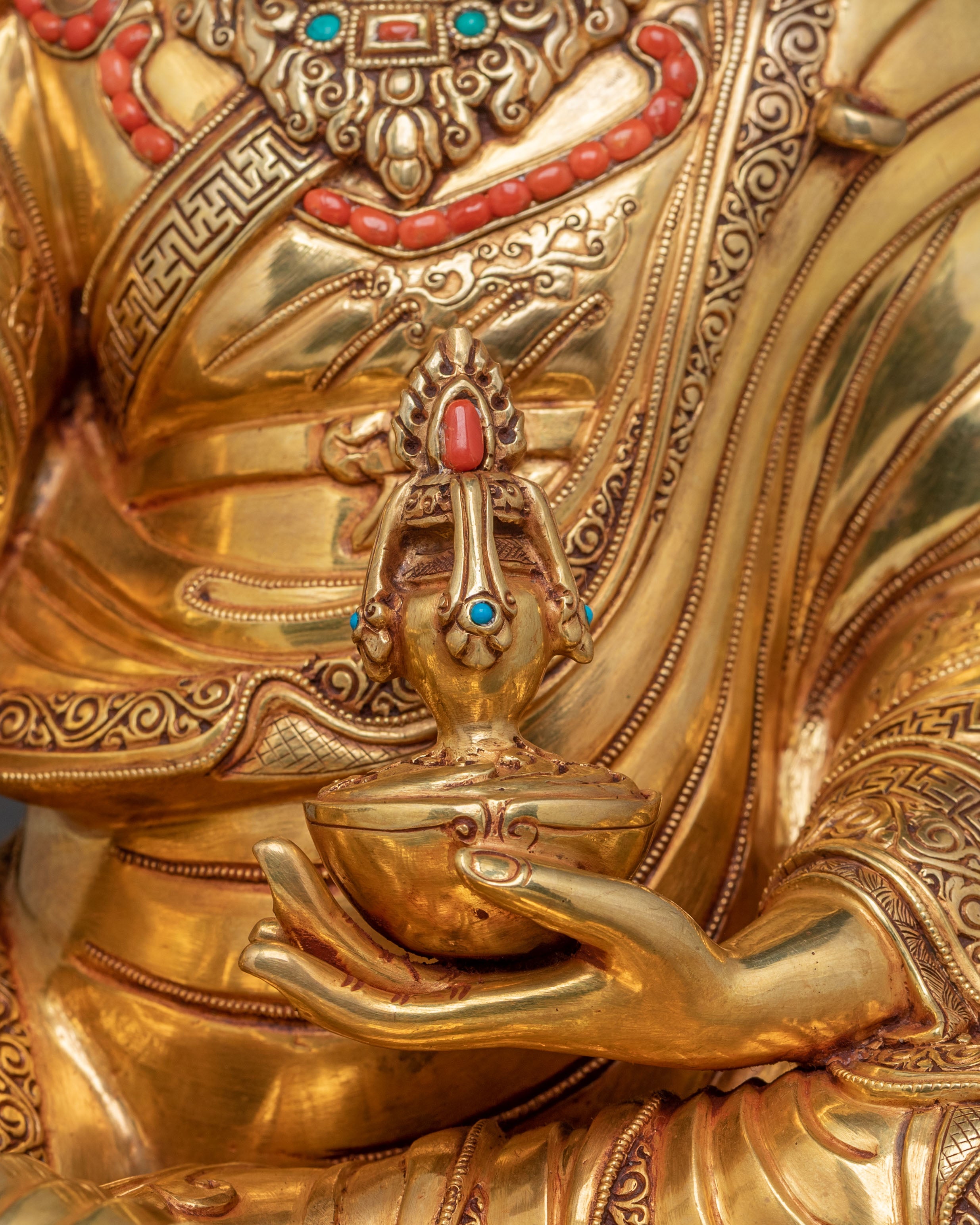 Guru Rinpoche Holy Sculpture – Masterpiece in 24K Gold Gilding