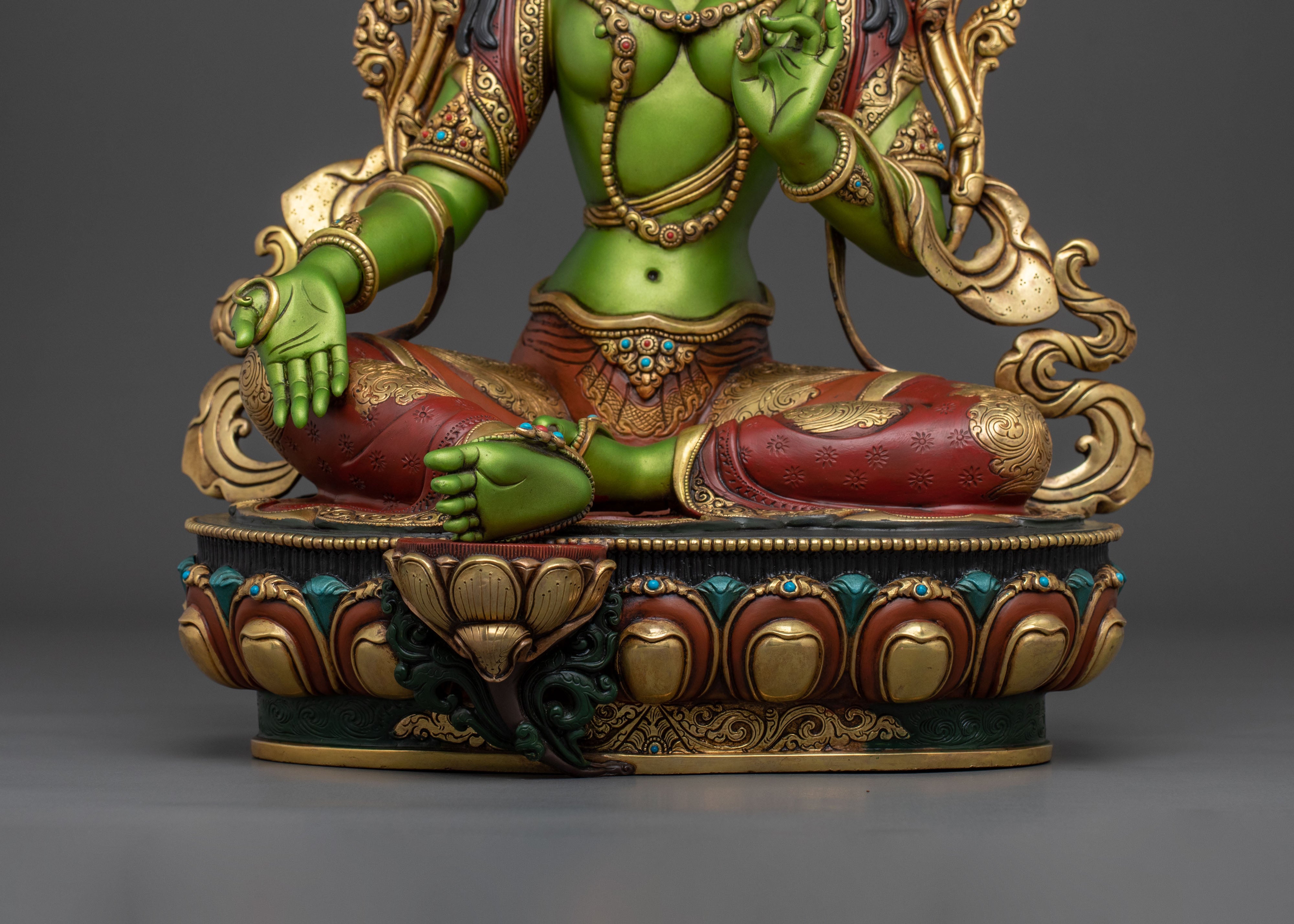 Mother Green Tara Sacred Sculpture in Gilded Copper
