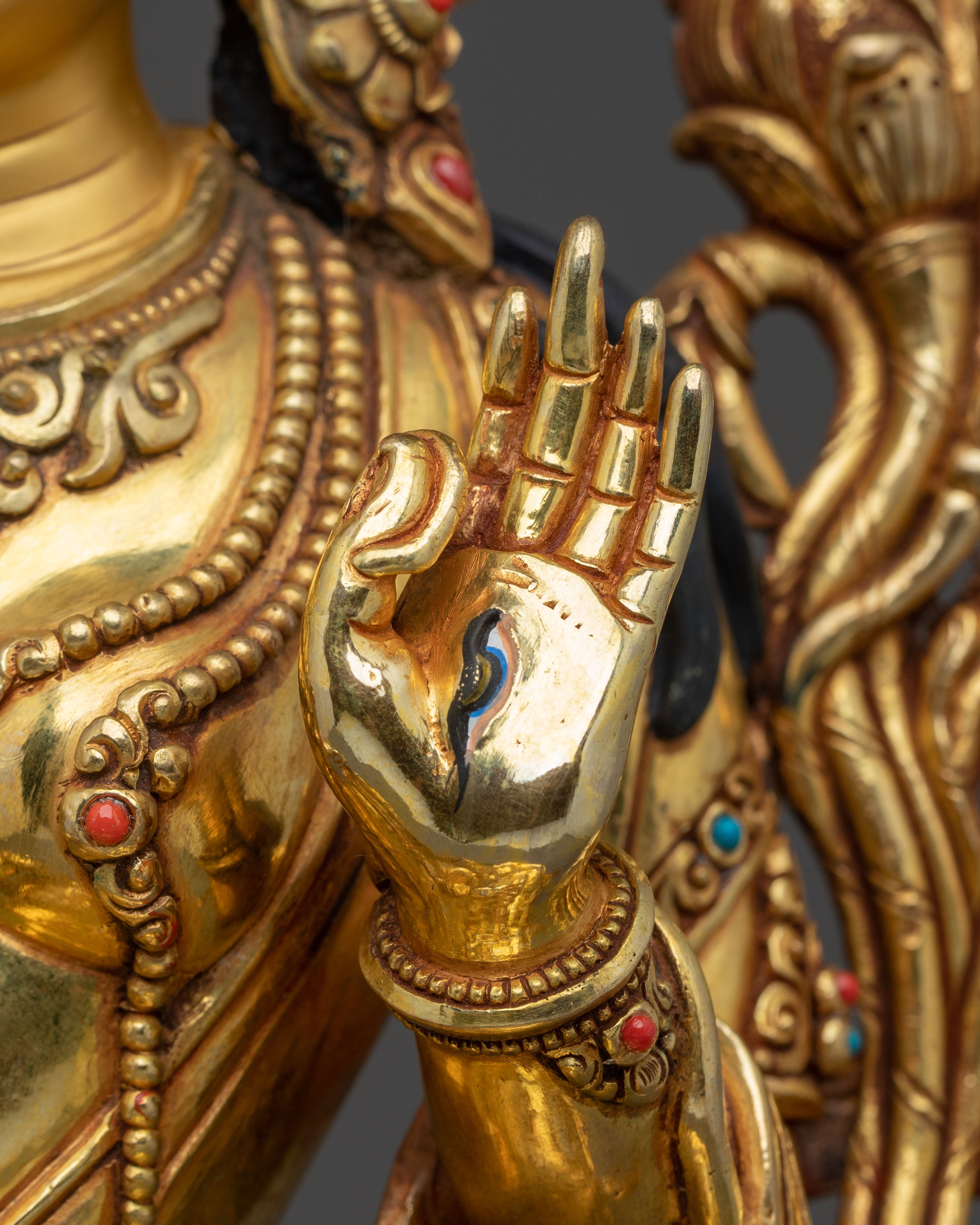 White Tara Longevity Meditation Shrine Sculpture: 24K Gold Gilded