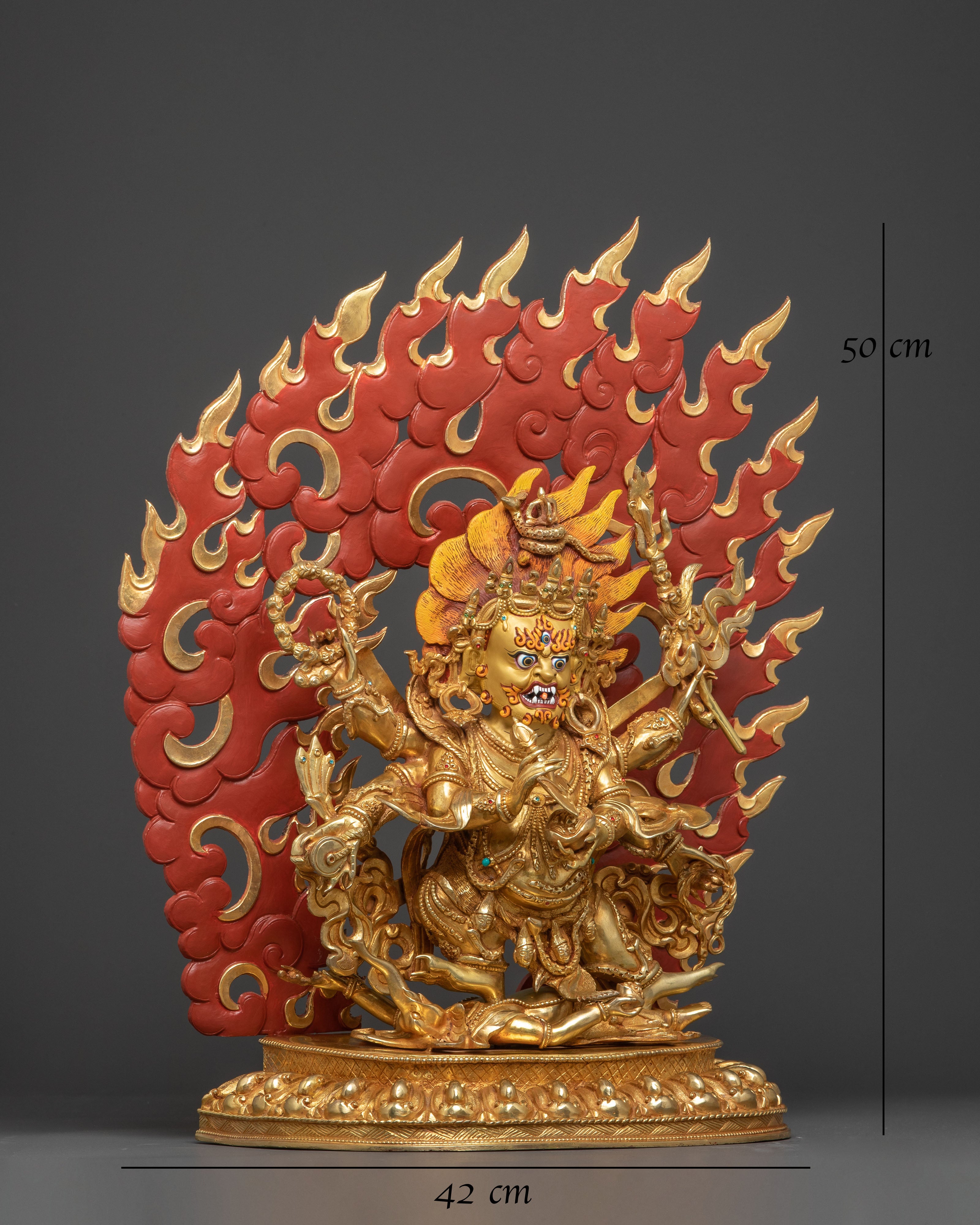 Handcrafted Six Armed Mahakala Copper Body Statue | Majestic Protector