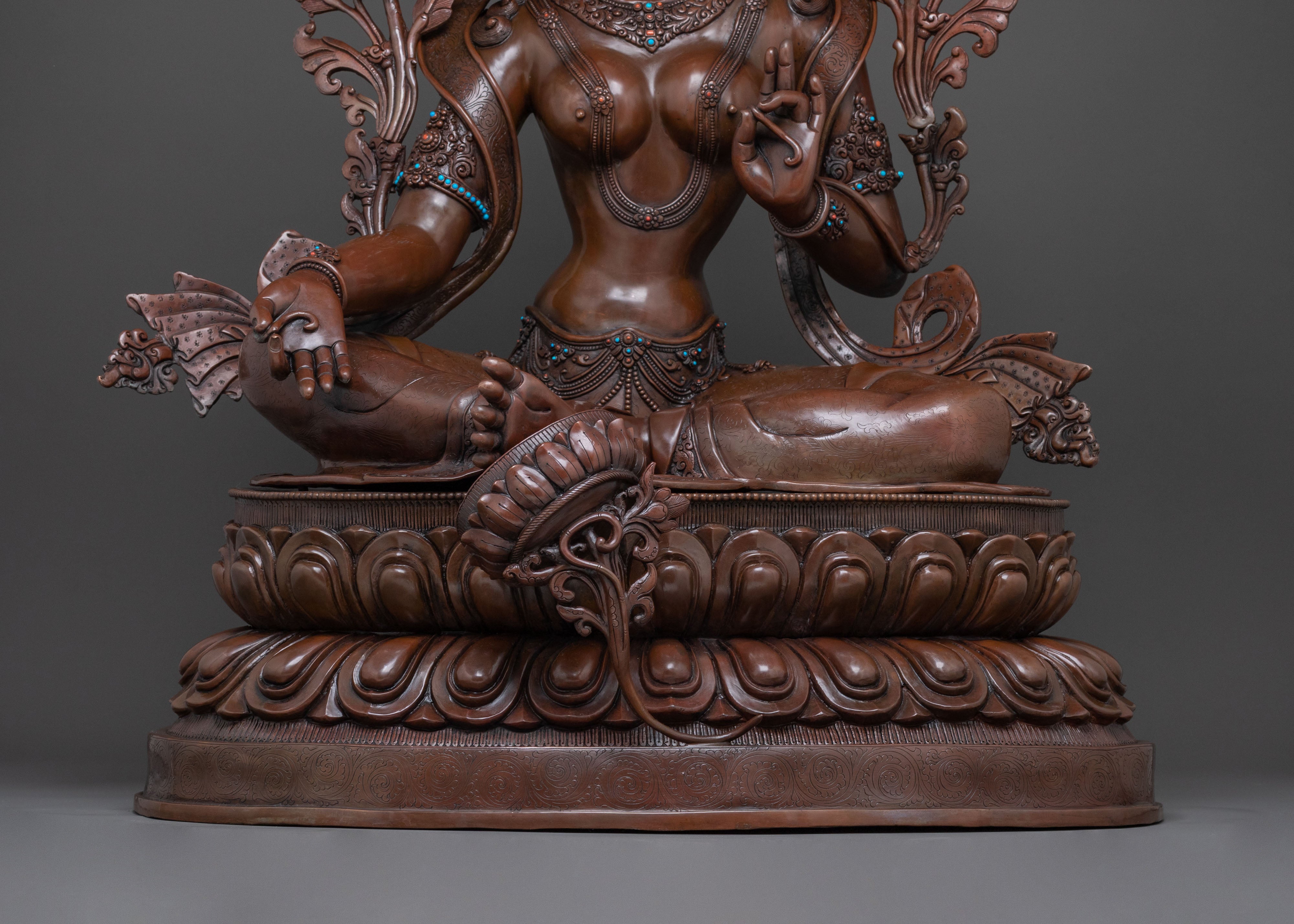Green Tara Statue Savior of All - Oxidized Copper Serenity