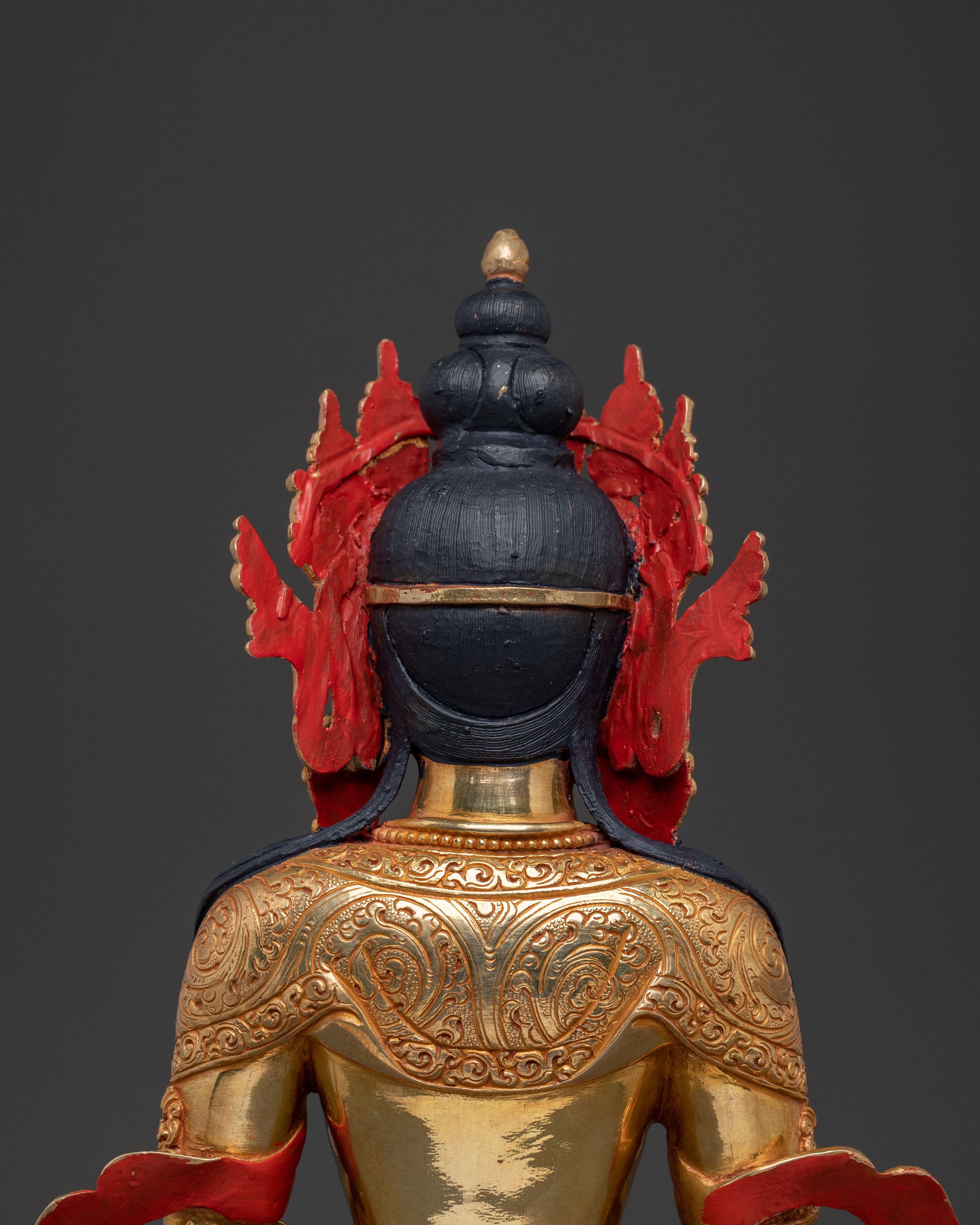 Handmade Amitayus Longevity Statue | 24K Gold Gilded