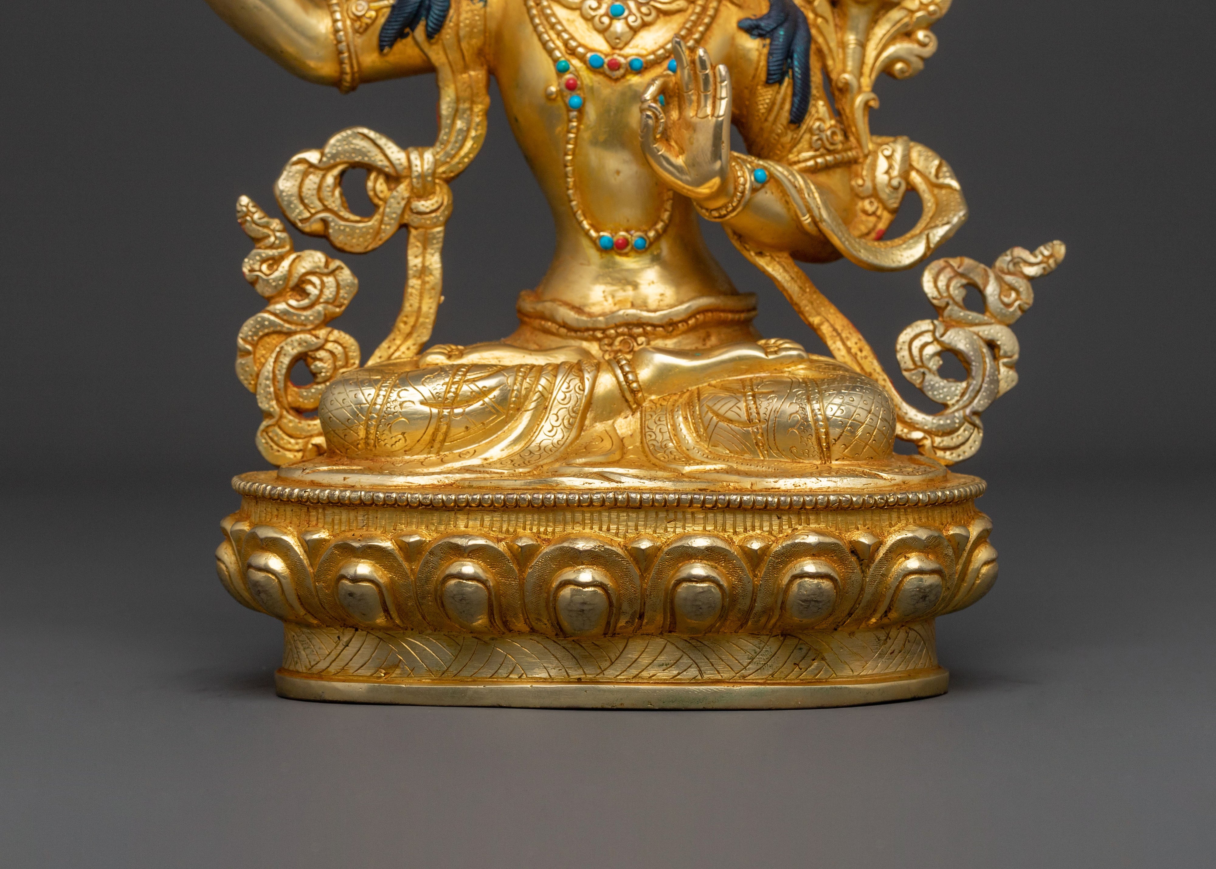 Manjushri Statue Protector of Knowledge | 24k Gold-Glided Sculpture