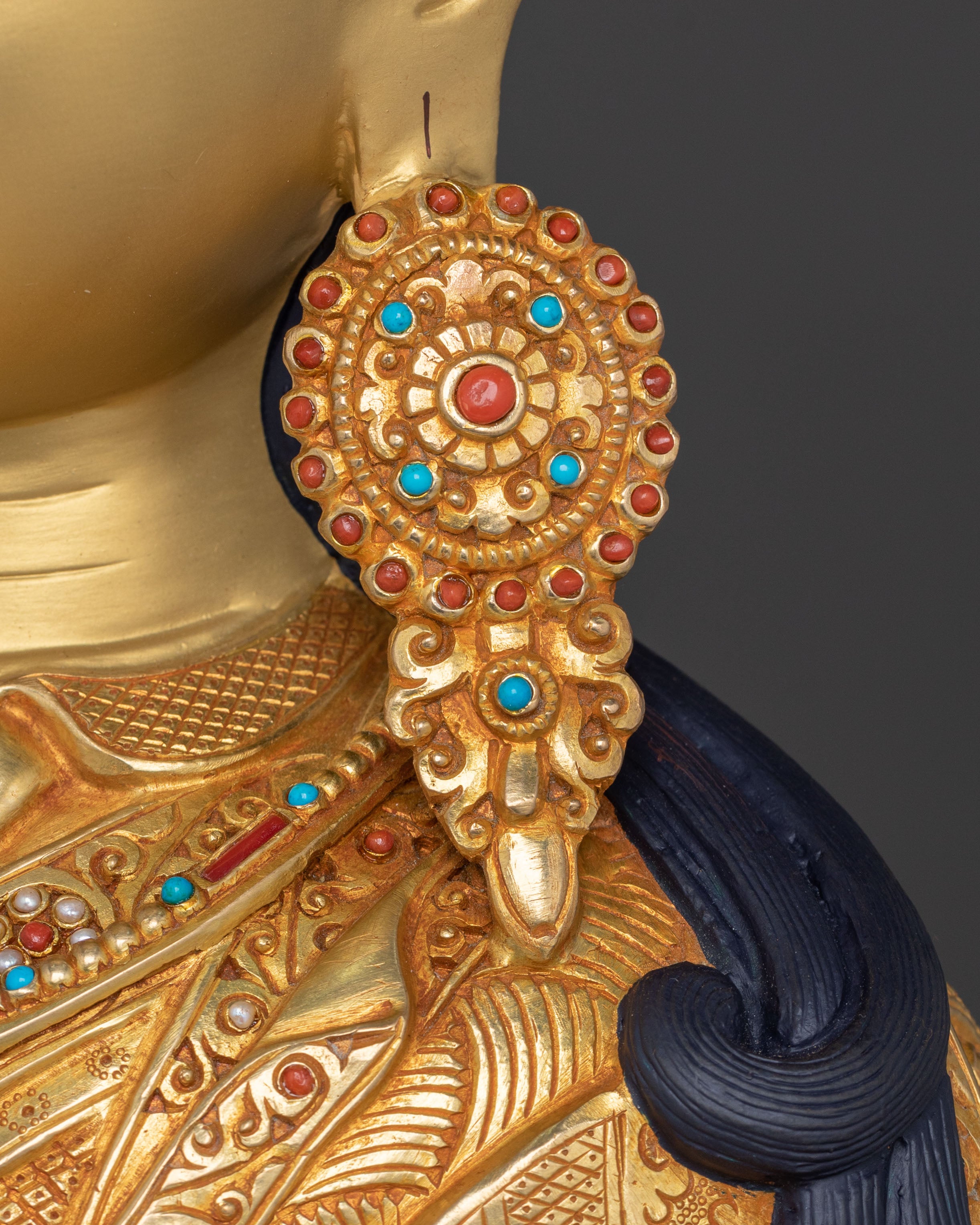 Protector Guru Rinpoche: Handcrafted Golden Statue