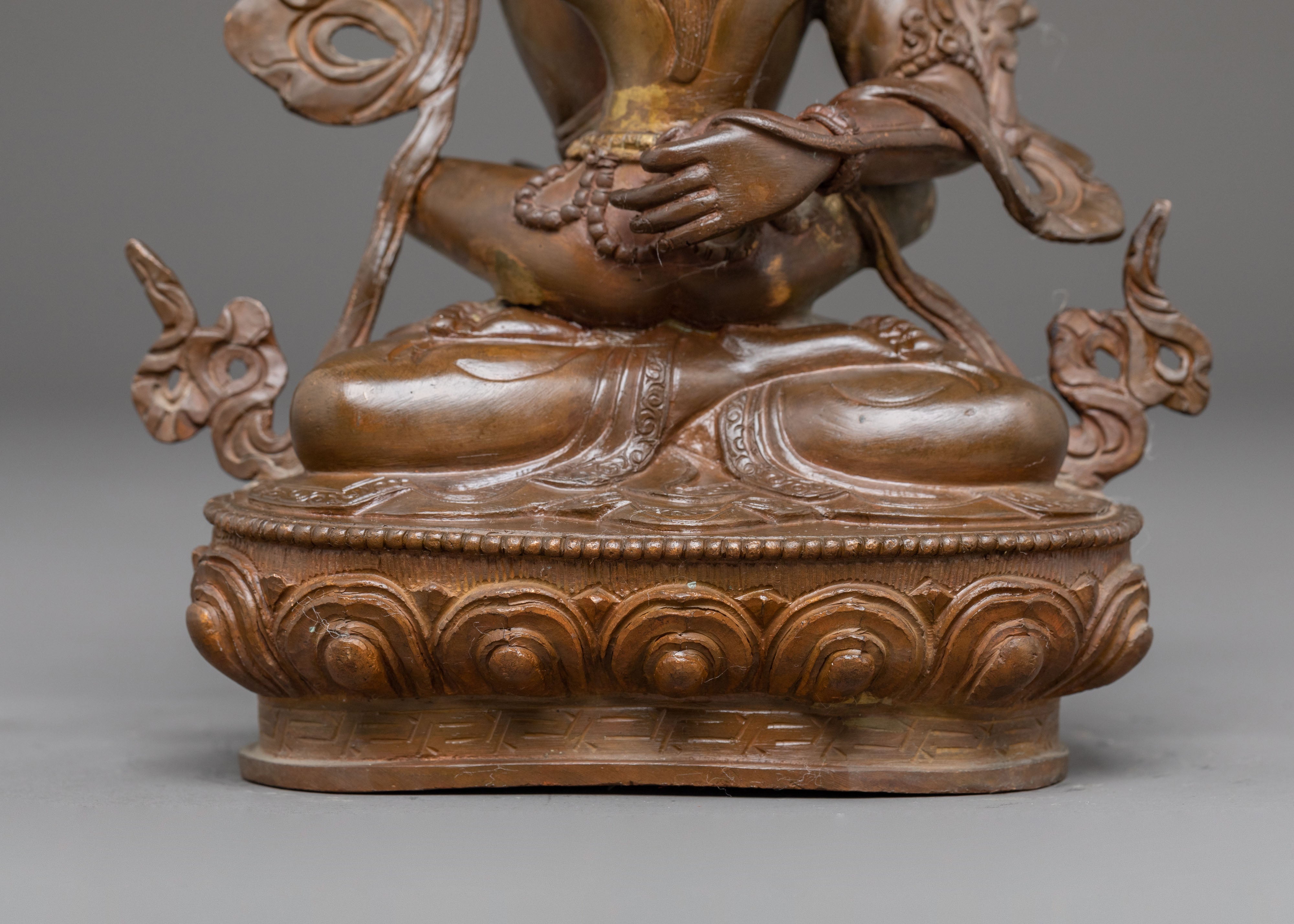 Sacred Statue of Manjushri with Consort | Antique Oxidized Copper